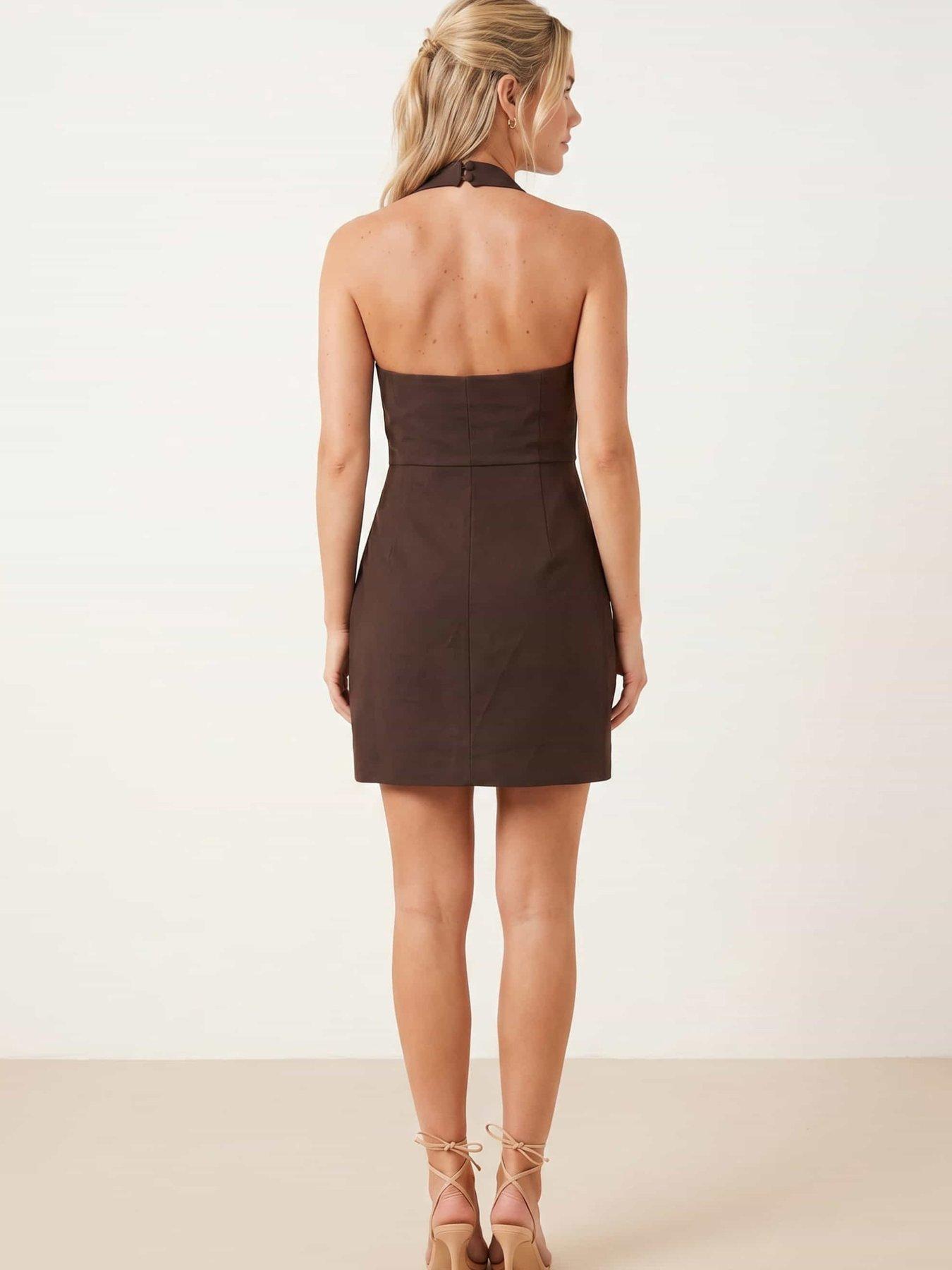Image 3 of 4 of Style Cheat Halter Mini Dress - Brown