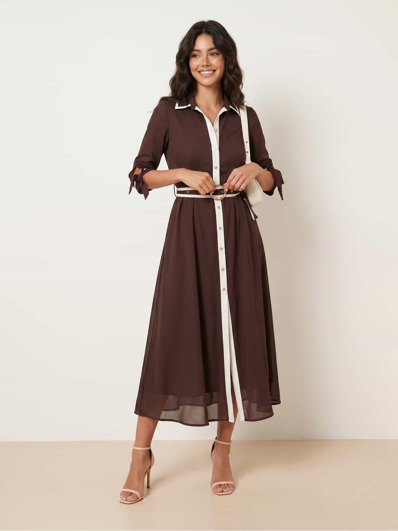 Style Cheat Tipped Daphne Dress - Brown