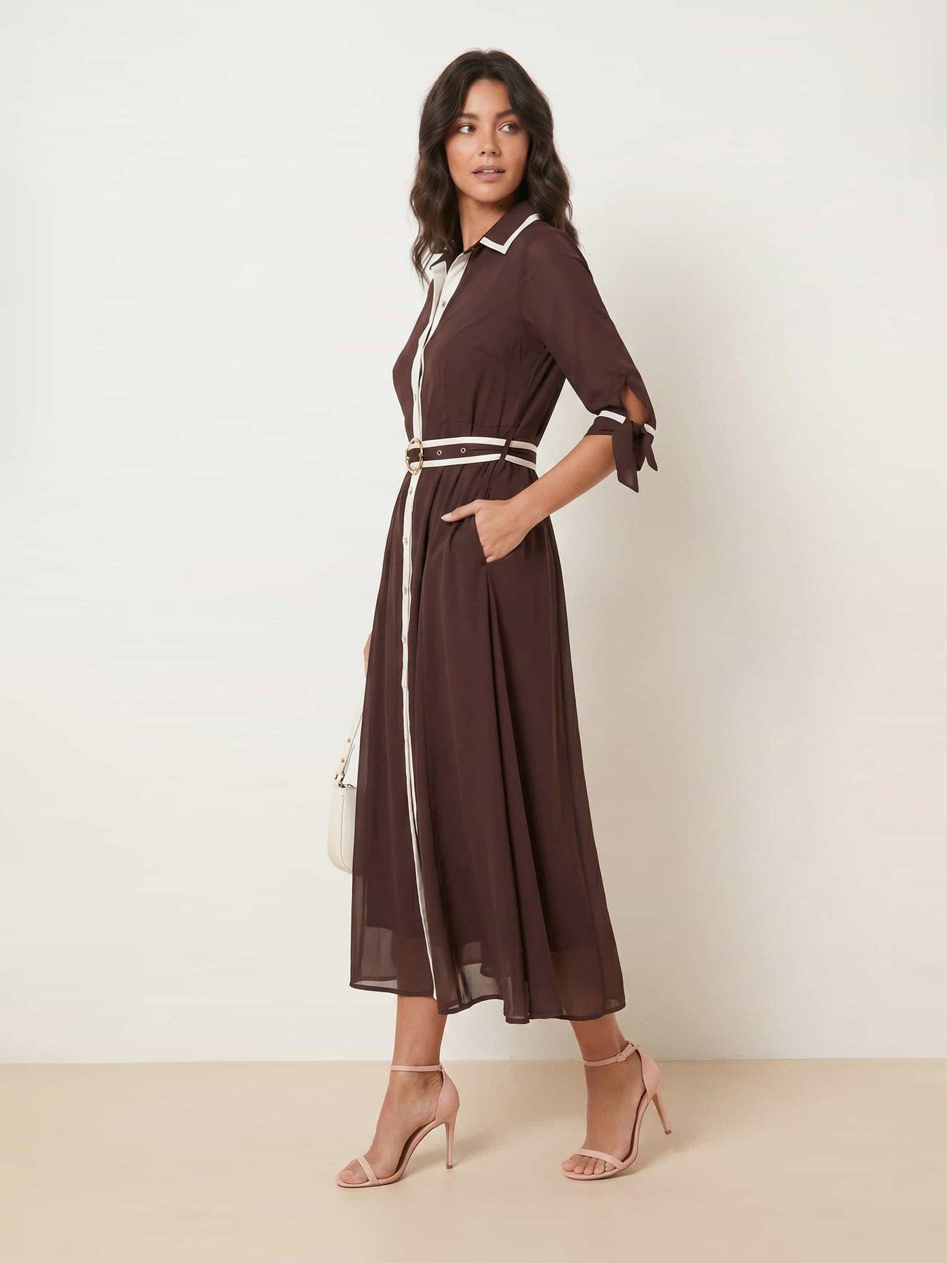 Image 2 of 4 of Style Cheat Tipped Daphne Dress - Brown