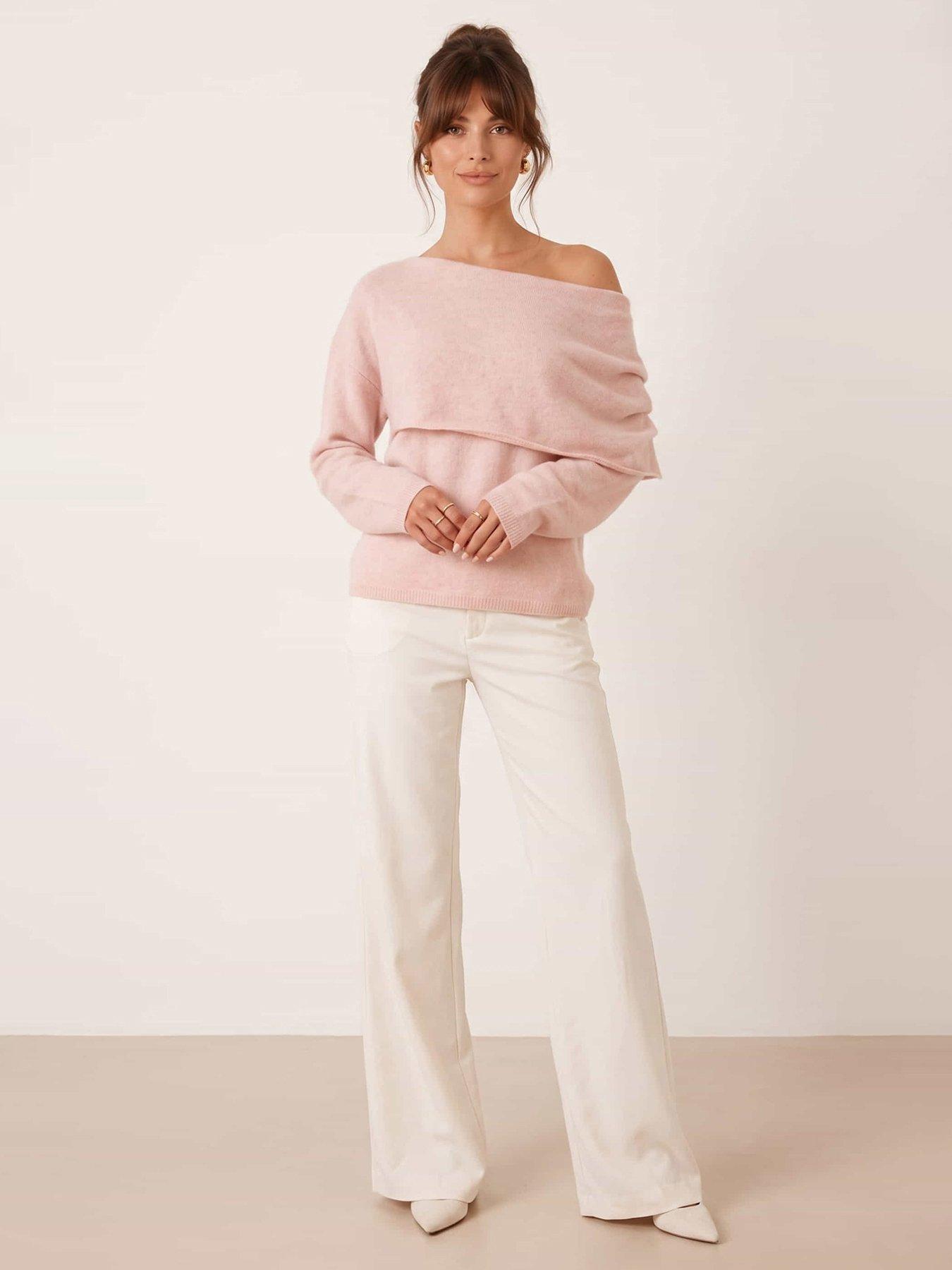 Image 1 of 6 of Style Cheat Bardot Pleat Side Jumper - Pink