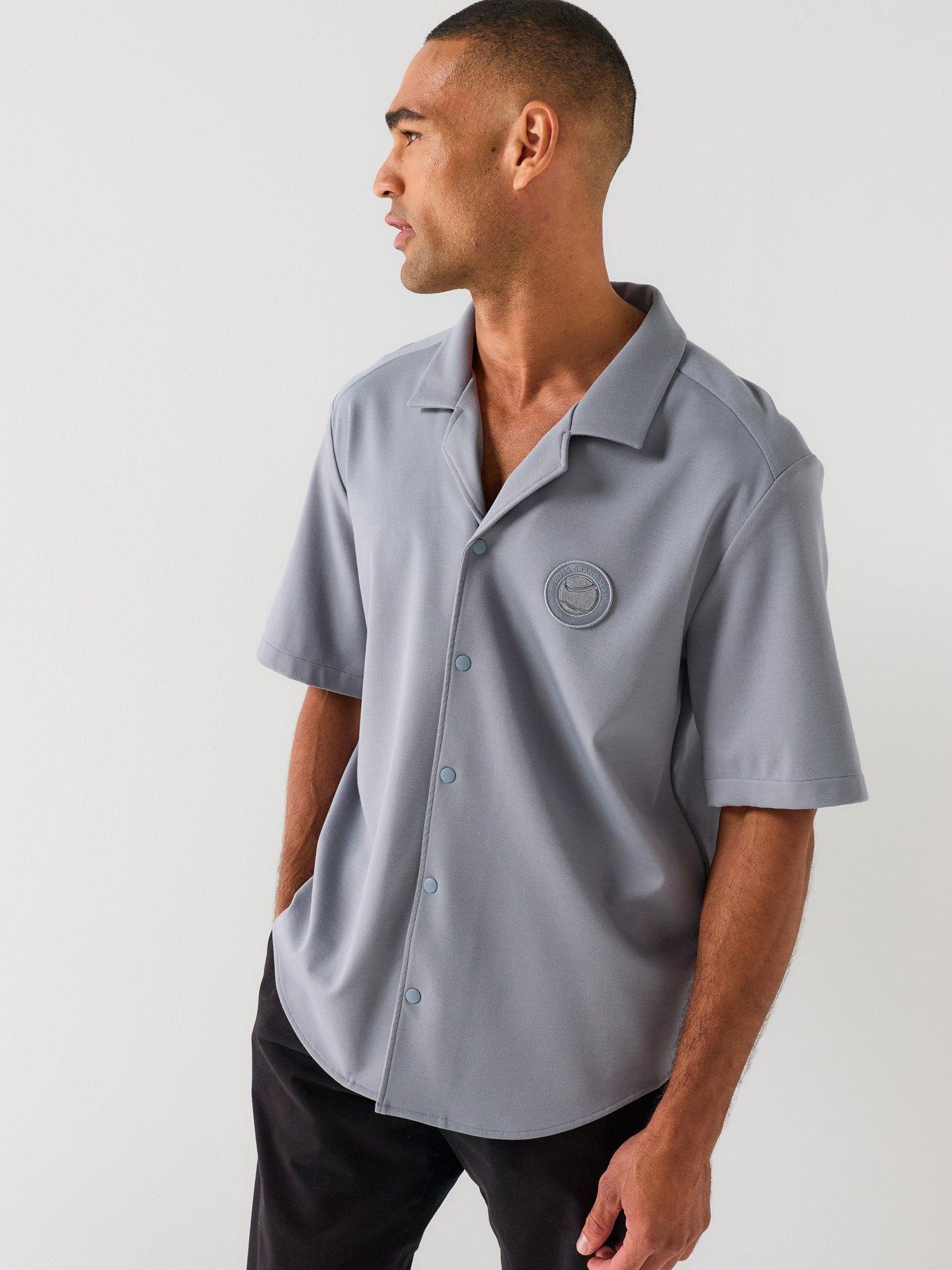 BOSS St_Union Tennis Revere Collar Short Sleeve Shirt - Grey