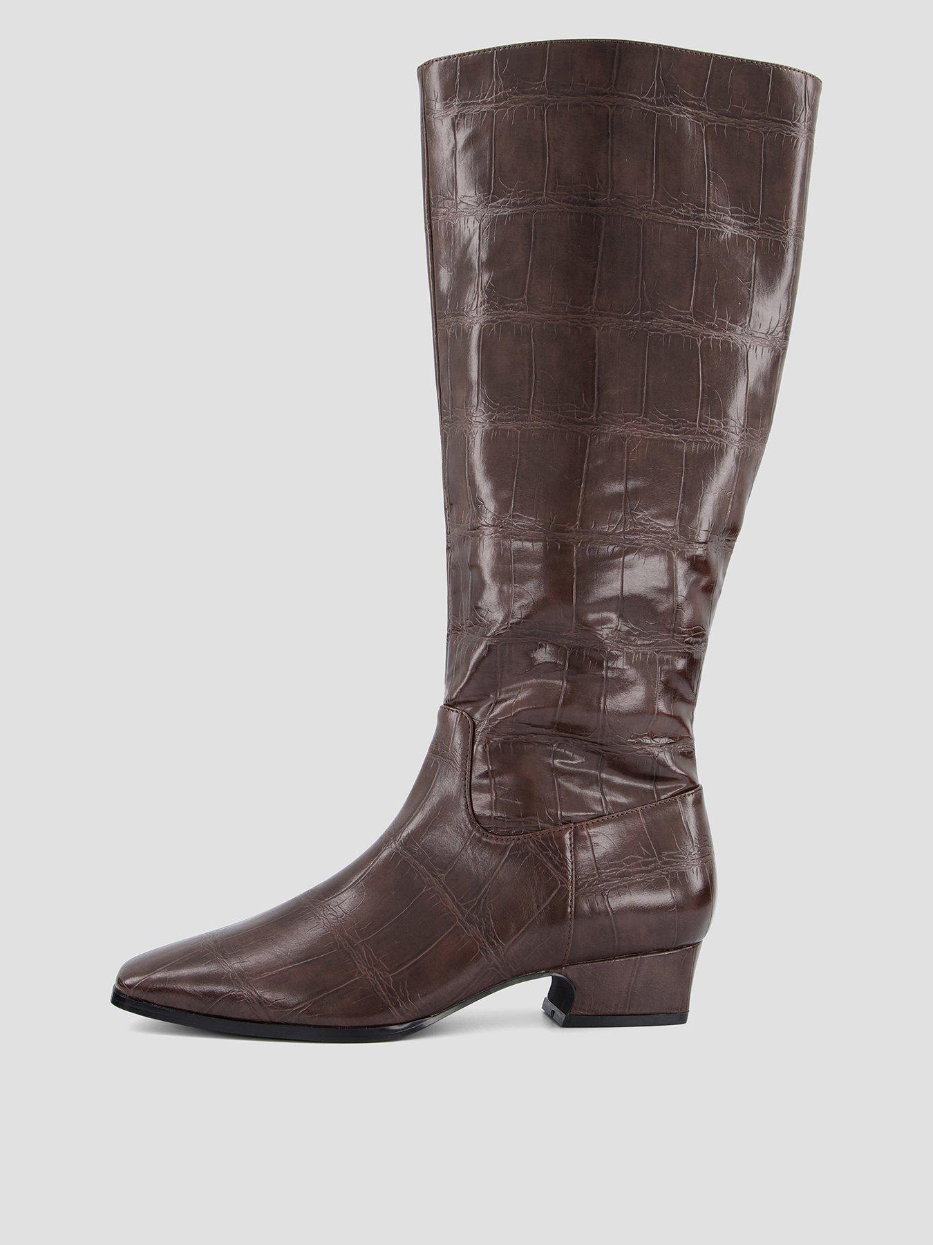Image 1 of 8 of The Very Collection Wide Fit Chisel Toe Croc Knee Boot - Brown