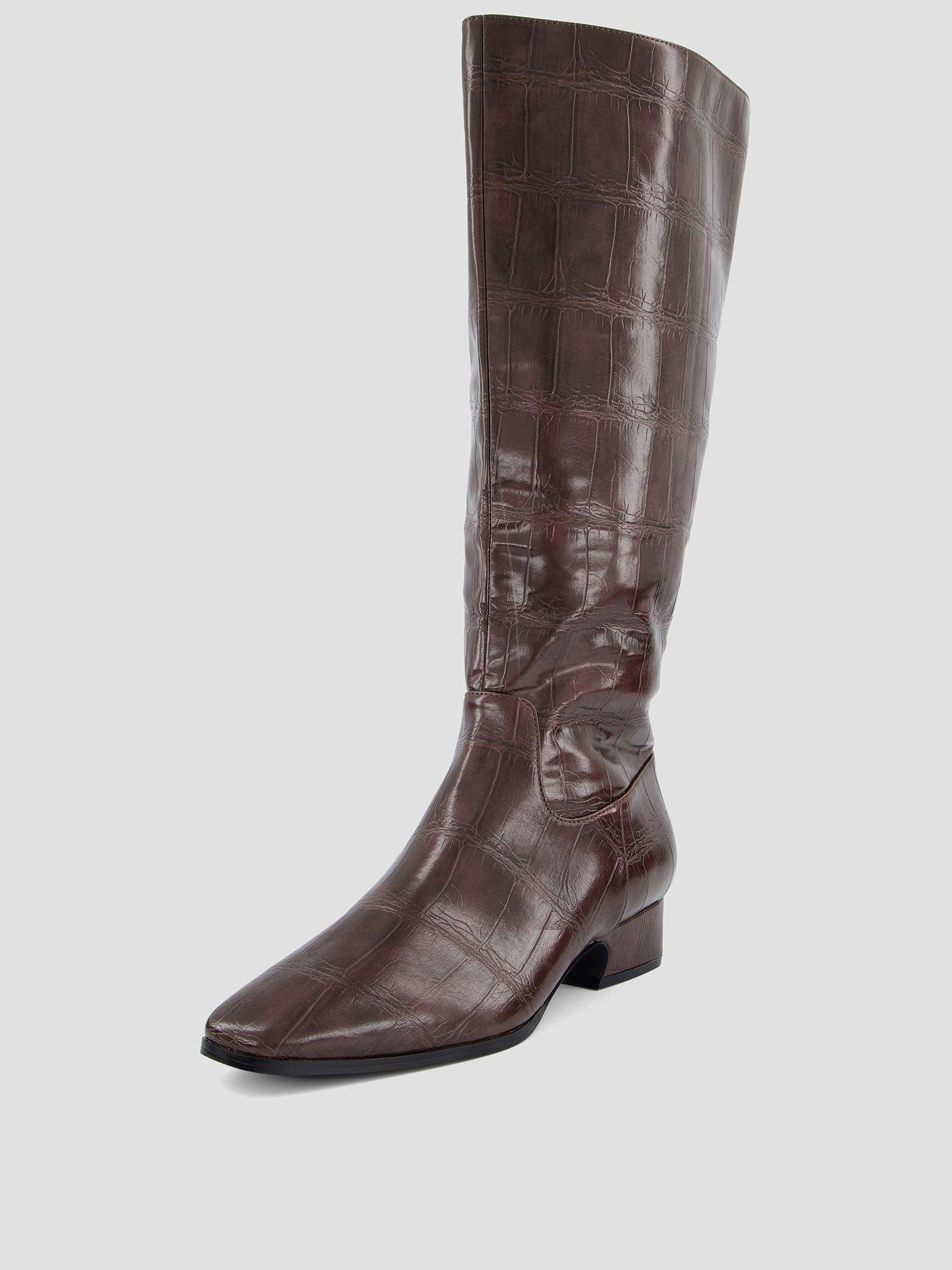 Image 2 of 8 of The Very Collection Wide Fit Chisel Toe Croc Knee Boot - Brown