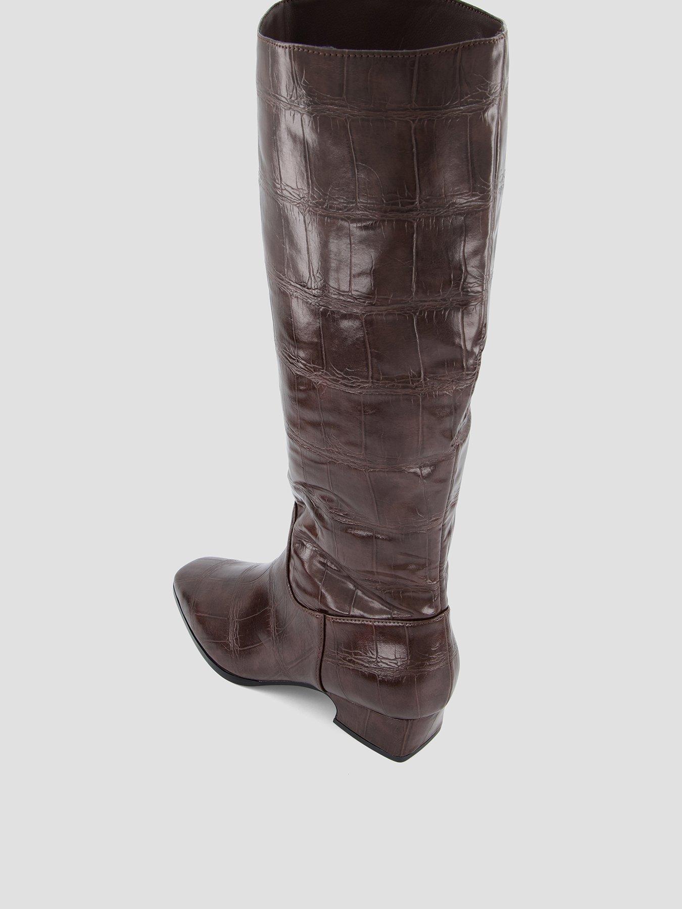 Image 3 of 8 of The Very Collection Wide Fit Chisel Toe Croc Knee Boot - Brown