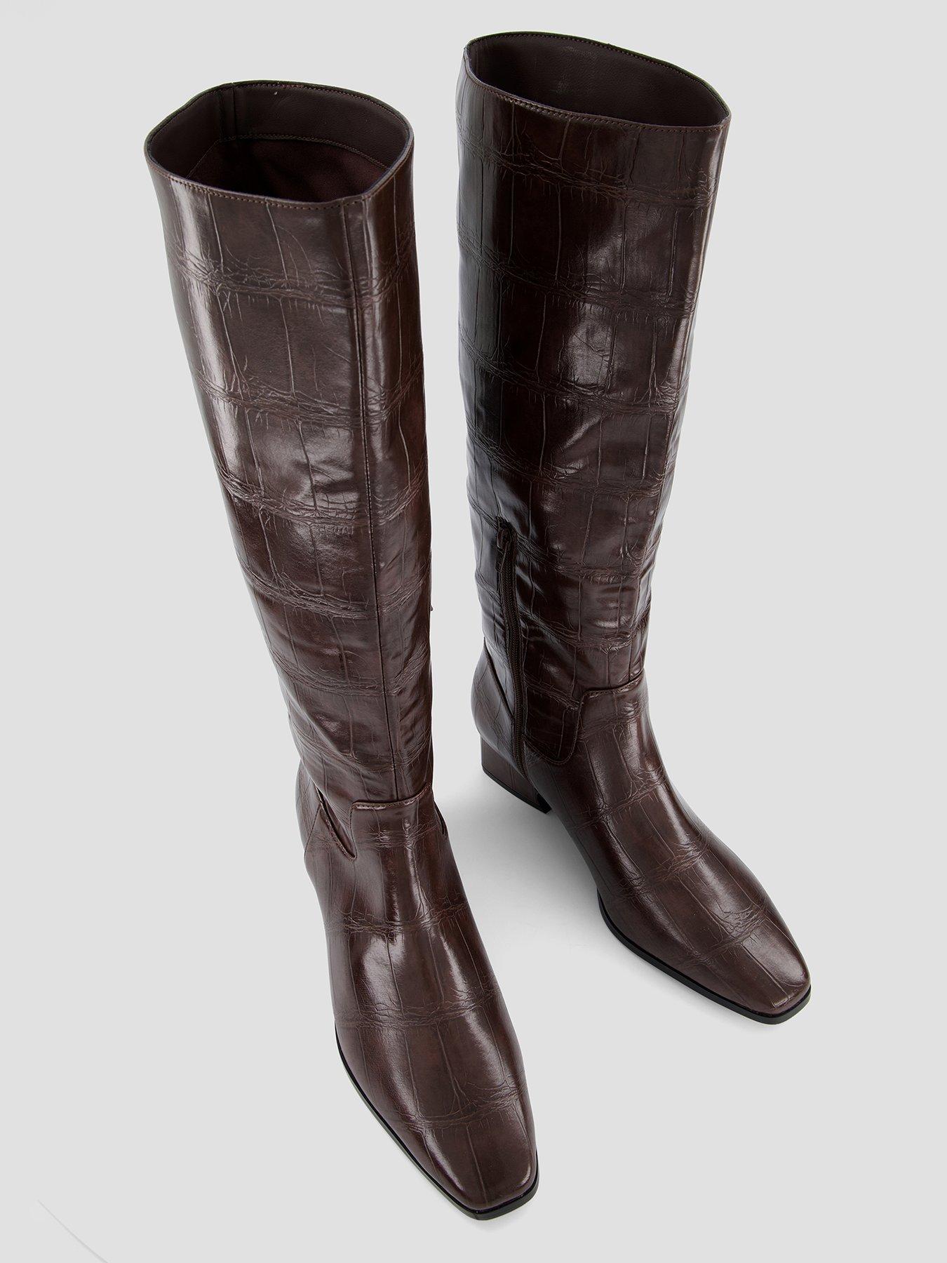 Image 4 of 8 of The Very Collection Wide Fit Chisel Toe Croc Knee Boot - Brown