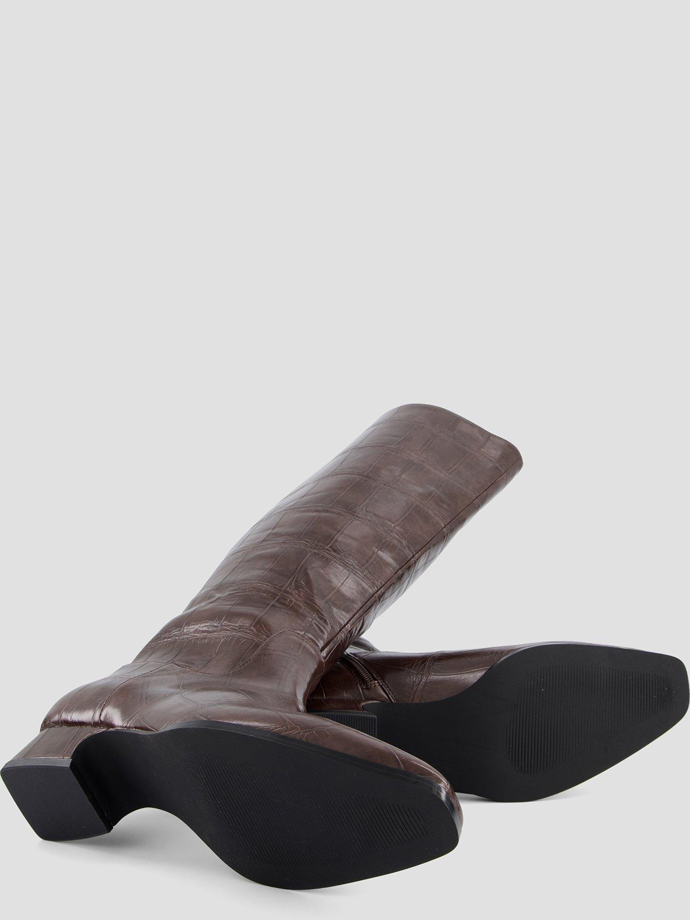 Image 5 of 8 of The Very Collection Wide Fit Chisel Toe Croc Knee Boot - Brown