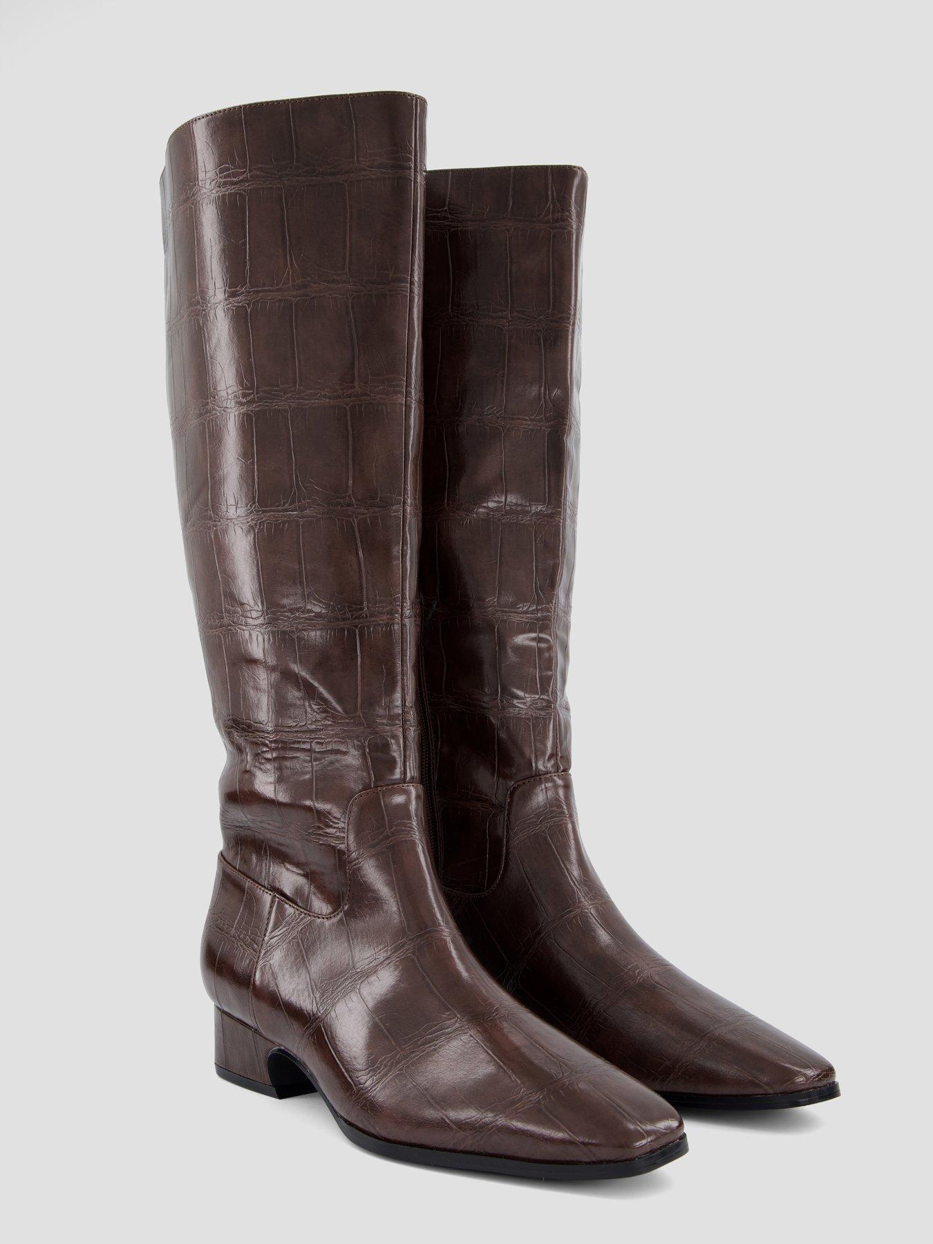 Image 7 of 8 of The Very Collection Wide Fit Chisel Toe Croc Knee Boot - Brown