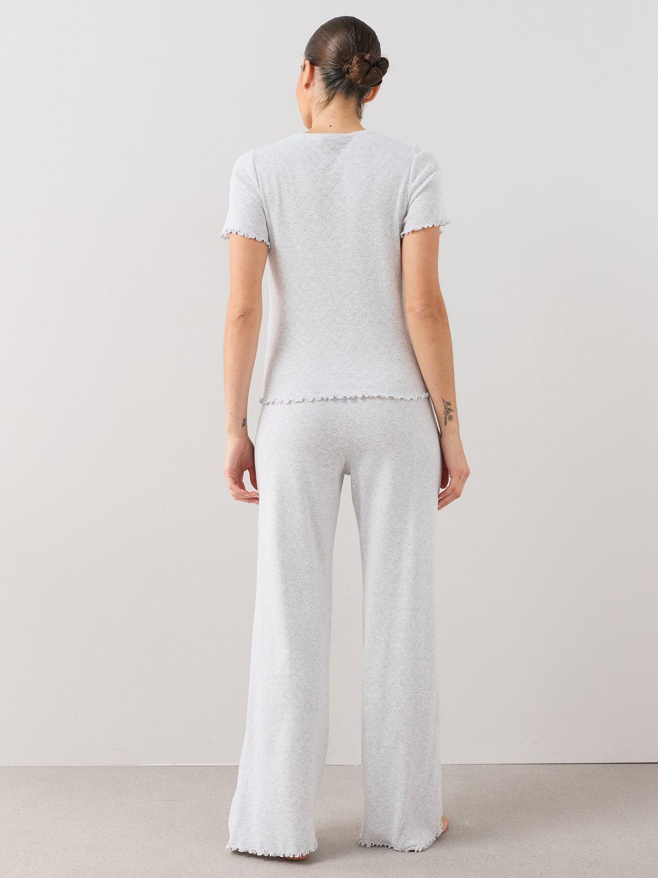 Image 5 of 7 of The Very Collection Heart Pointelle Frill Short Sleeve Top And Wide Leg Pyjama Set - Grey