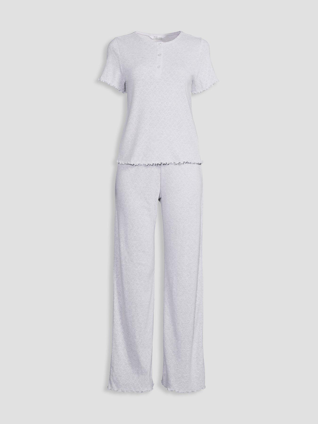 Image 7 of 7 of The Very Collection Heart Pointelle Frill Short Sleeve Top And Wide Leg Pyjama Set - Grey