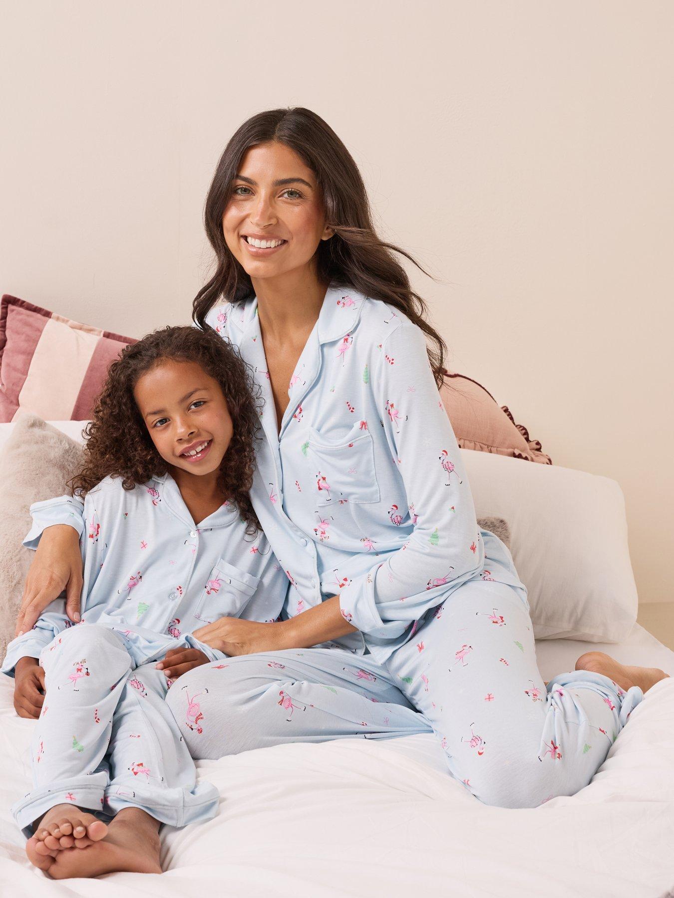 The Very Collection Womens Family Christmas Pj Flamingo Revere Pyjama Set - Blue