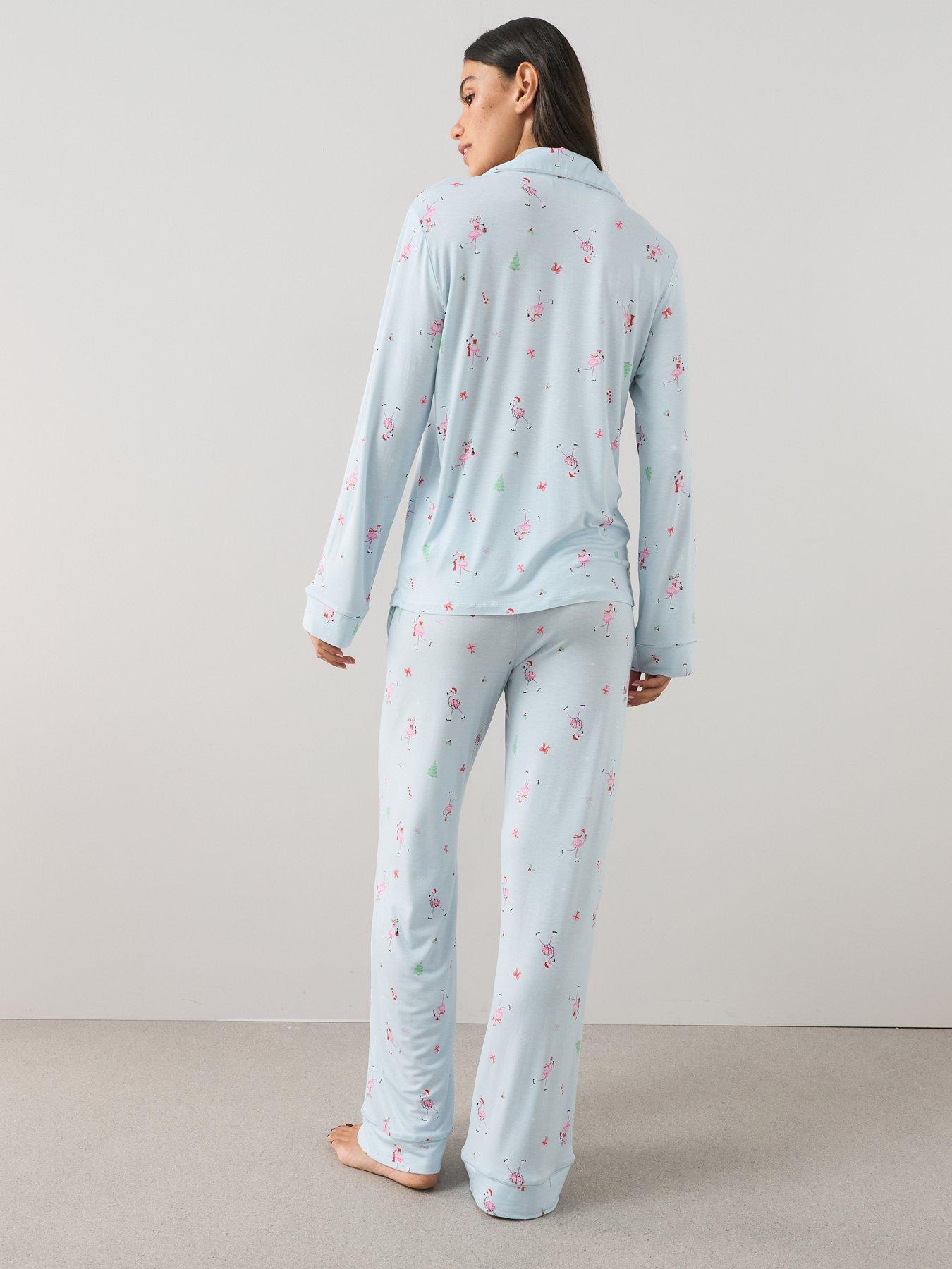 Image 3 of 7 of The Very Collection Womens Family Christmas Pj Flamingo Revere Pyjama Set - Blue