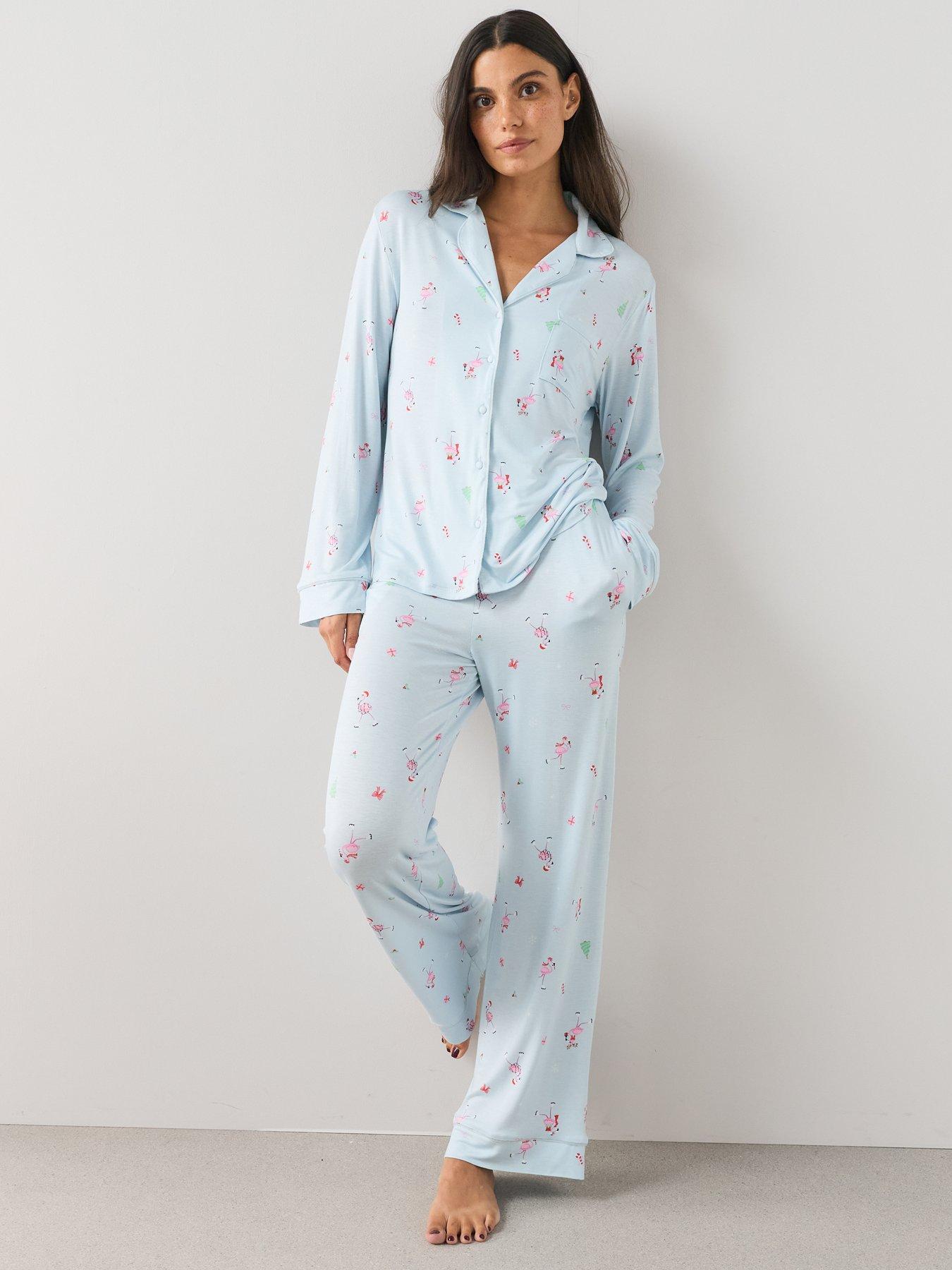 Image 4 of 7 of The Very Collection Womens Family Christmas Pj Flamingo Revere Pyjama Set - Blue
