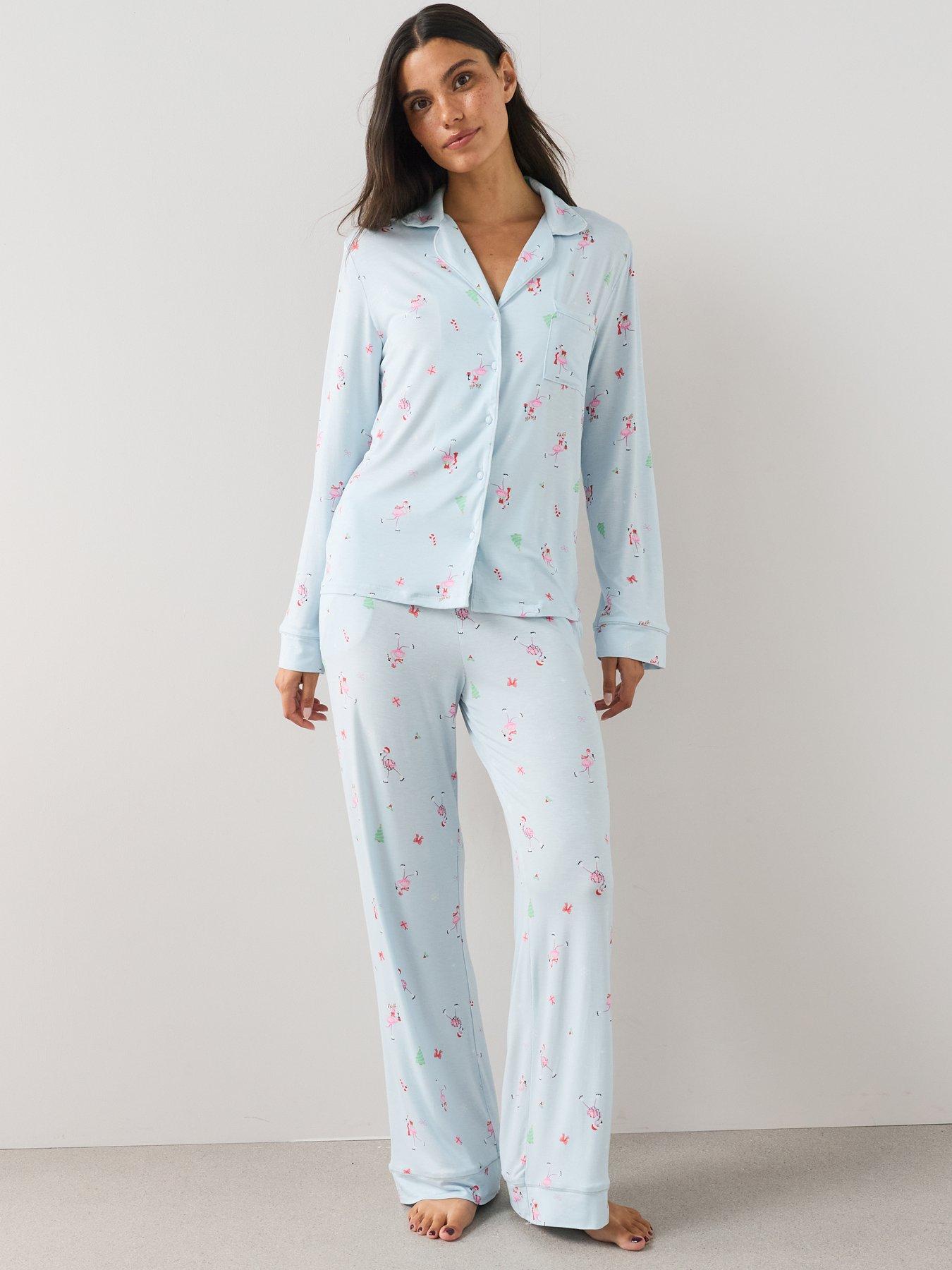 Image 5 of 7 of The Very Collection Womens Family Christmas Pj Flamingo Revere Pyjama Set - Blue