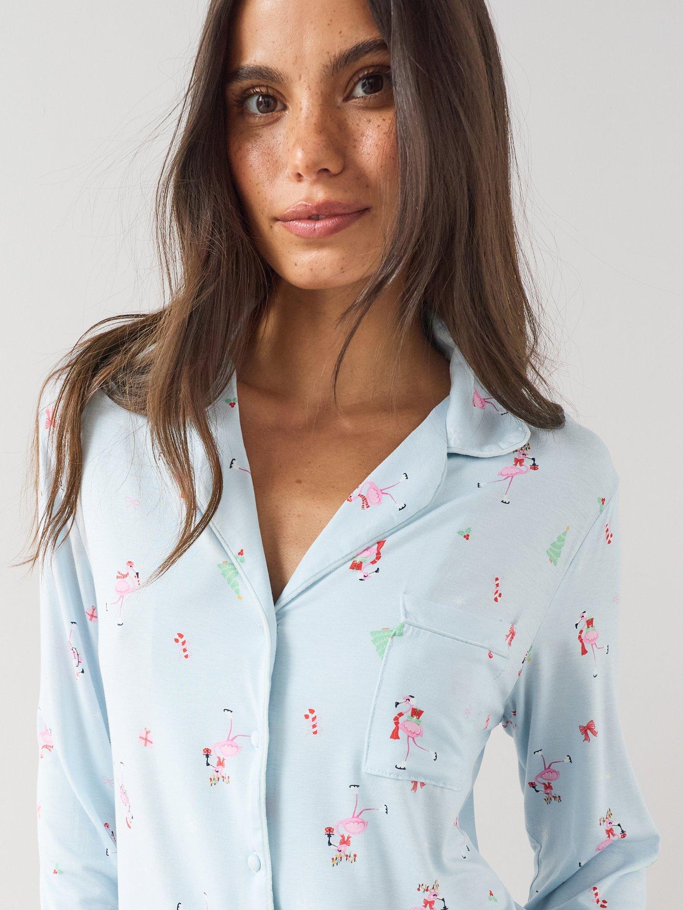 Image 6 of 7 of The Very Collection Womens Family Christmas Pj Flamingo Revere Pyjama Set - Blue