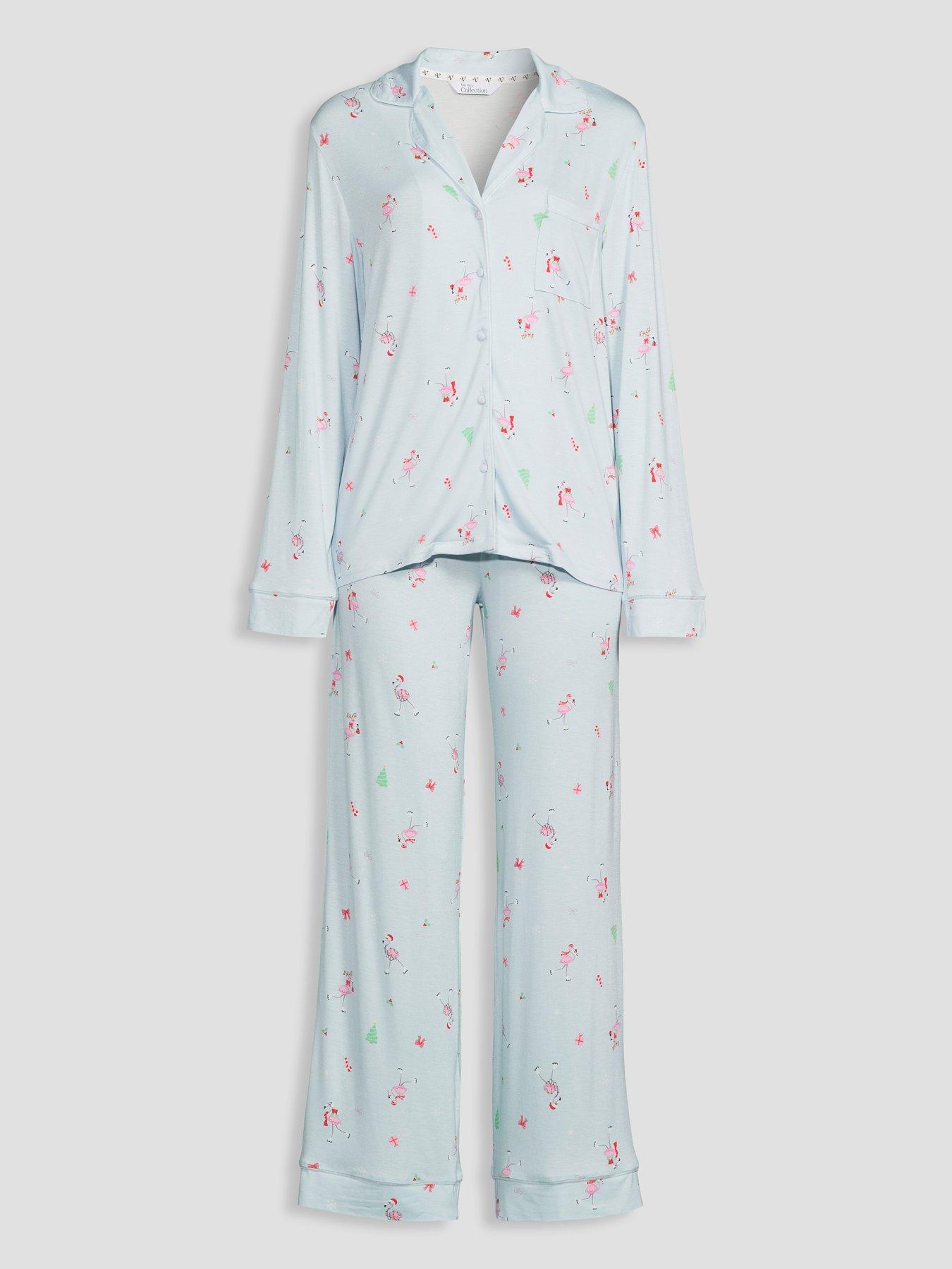 Image 7 of 7 of The Very Collection Womens Family Christmas Pj Flamingo Revere Pyjama Set - Blue