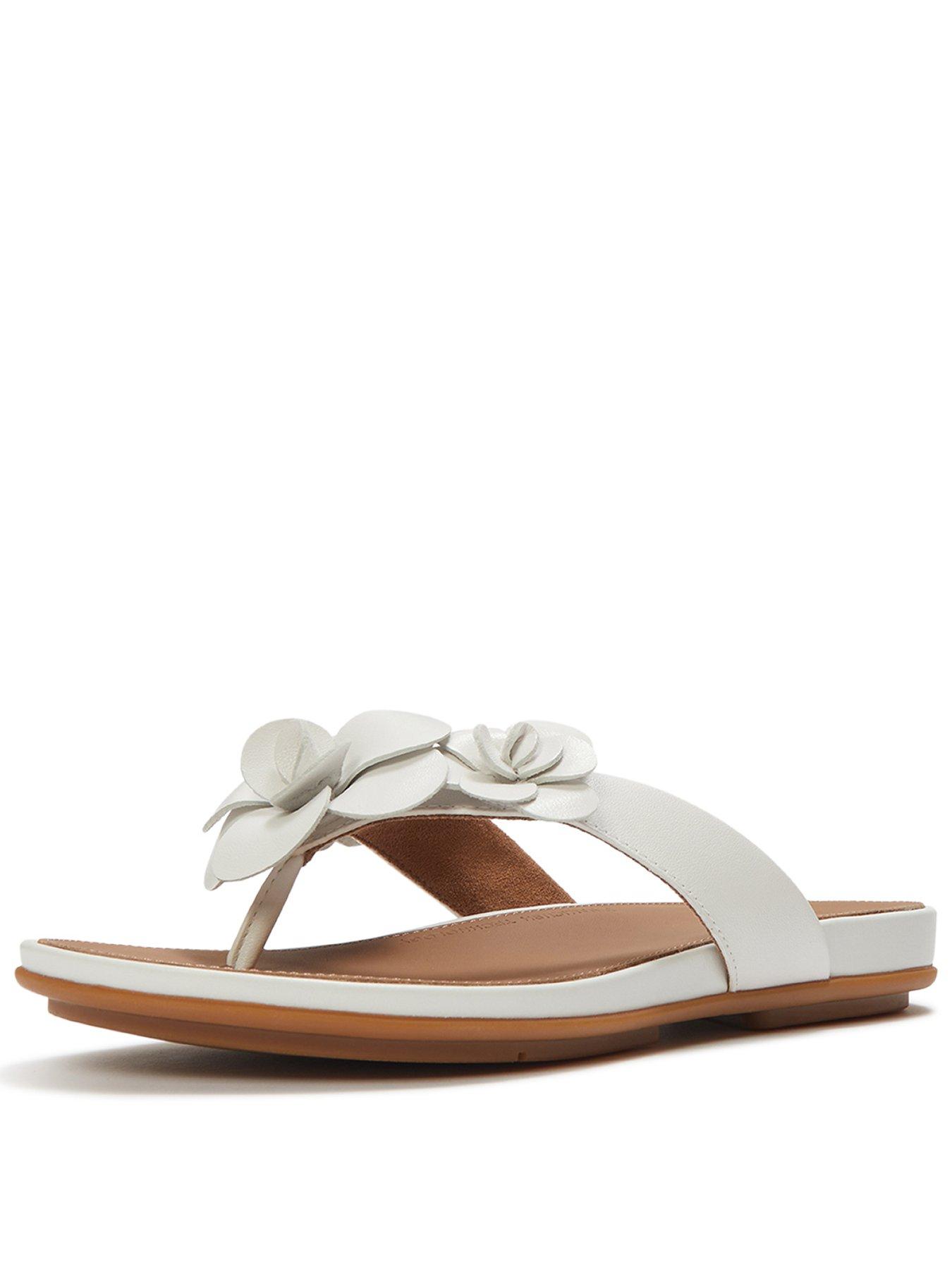 FitFlop Gracie Flower Leather Flip Flops - White