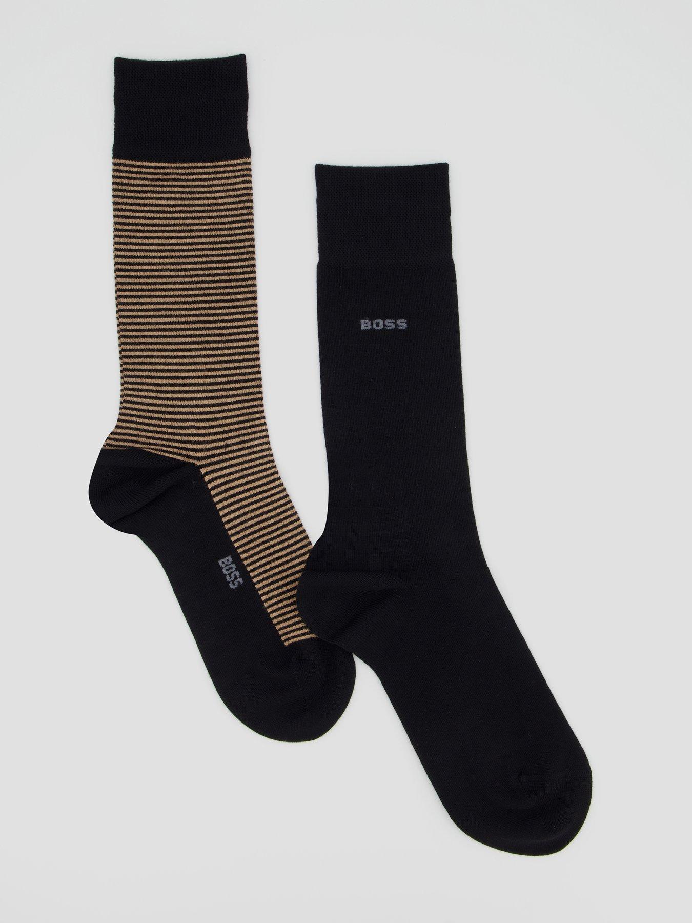 Image 1 of 3 of BOSS Bodywear 2 Pack Stripe Bamboo Crew Socks - Black