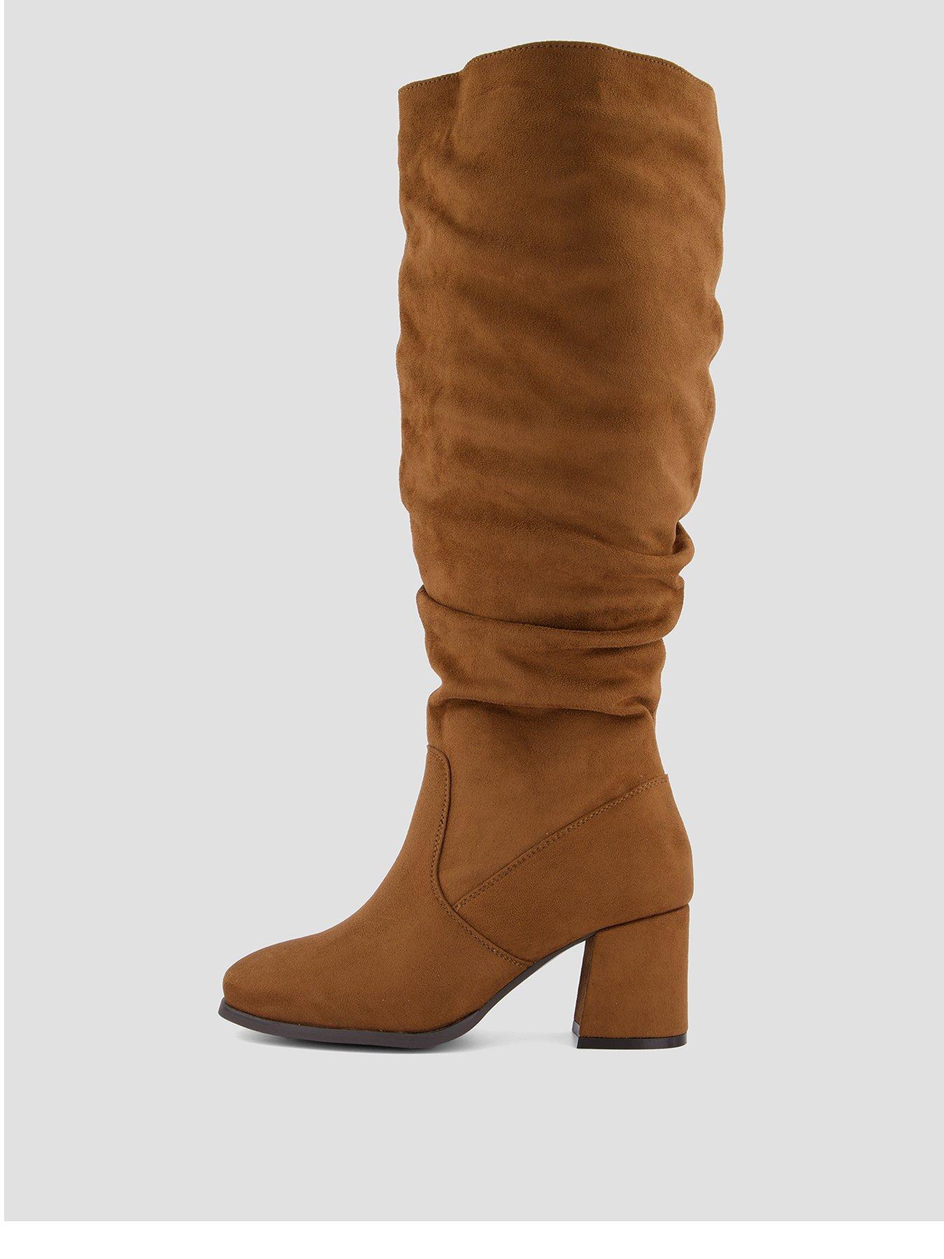 Image 1 of 6 of The Very Collection Extra Wide Fit Knee High Slouch Boot With Wider Fitting Calf - Tan