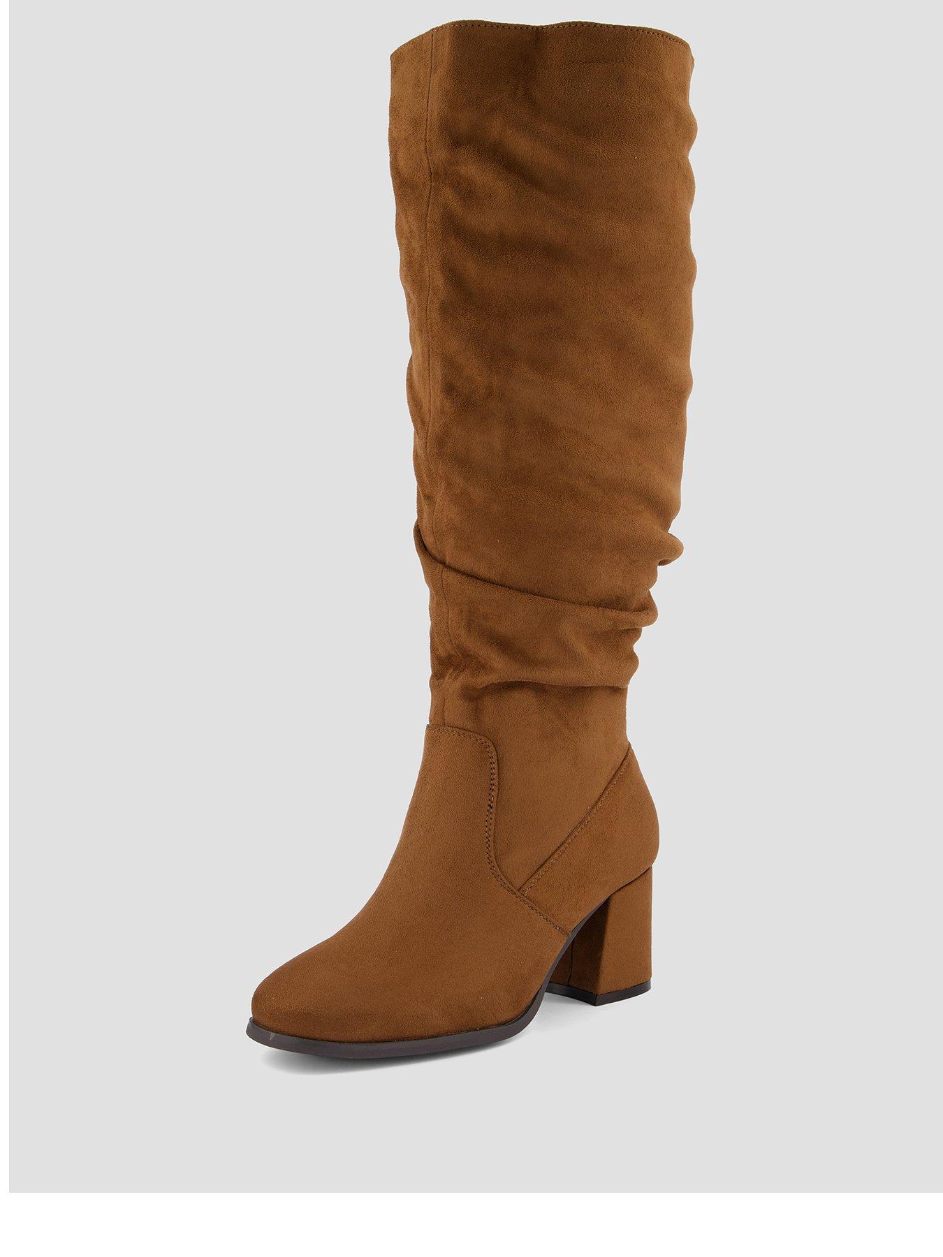 Image 2 of 6 of The Very Collection Extra Wide Fit Knee High Slouch Boot With Wider Fitting Calf - Tan