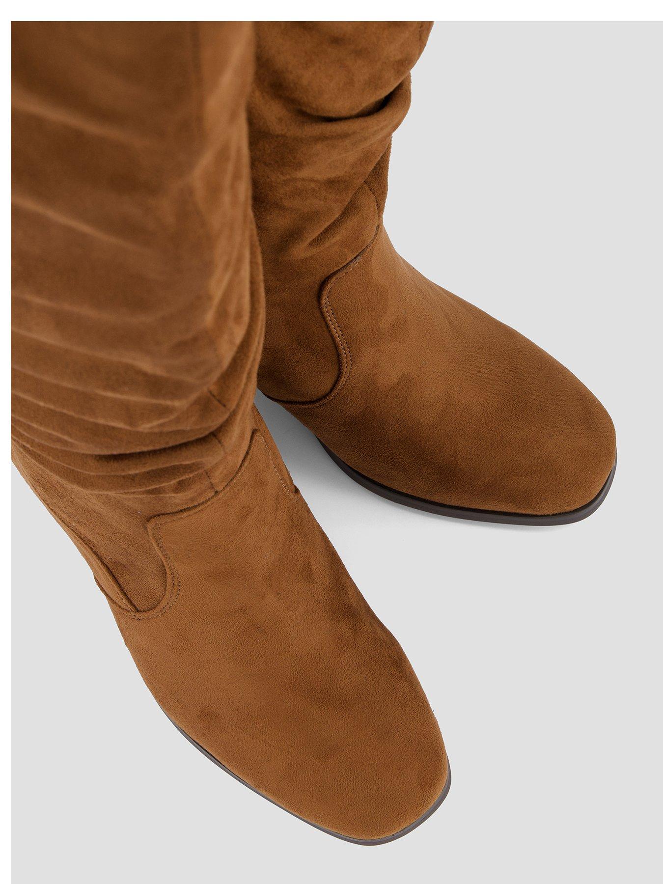 Image 3 of 6 of The Very Collection Extra Wide Fit Knee High Slouch Boot With Wider Fitting Calf - Tan