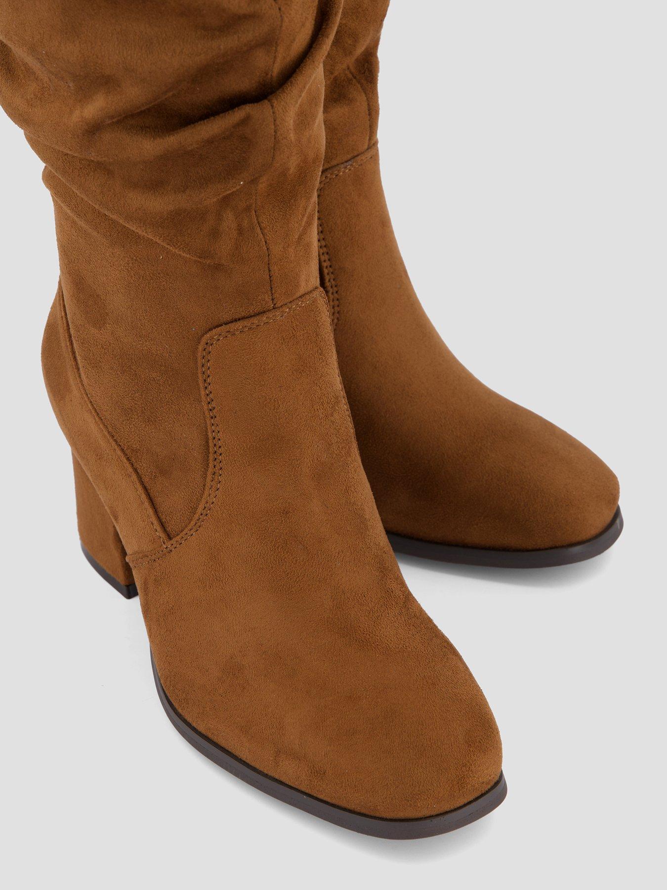 Image 5 of 6 of The Very Collection Extra Wide Fit Knee High Slouch Boot With Wider Fitting Calf - Tan