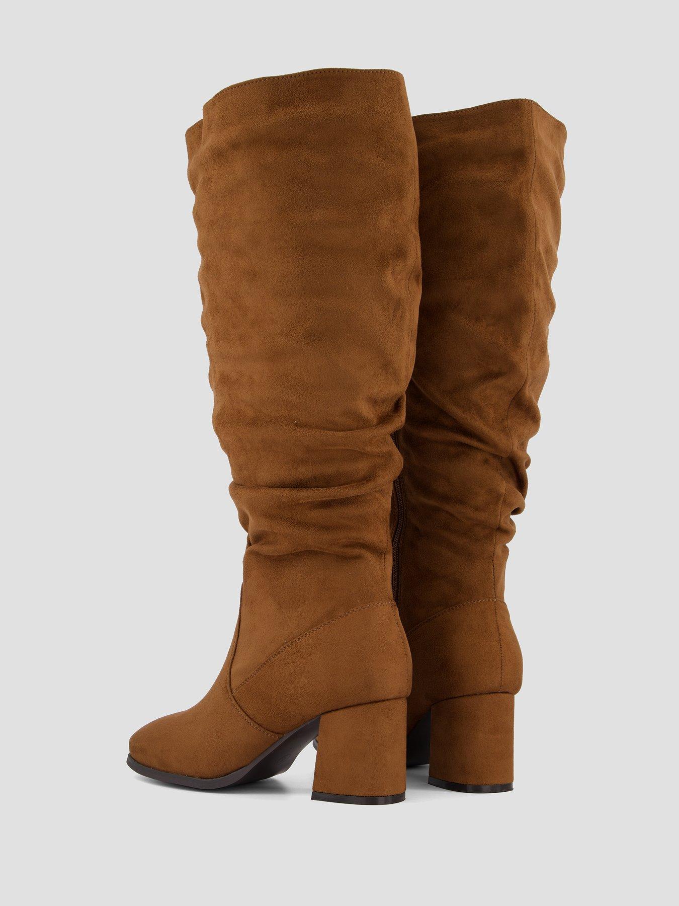Image 6 of 6 of The Very Collection Extra Wide Fit Knee High Slouch Boot With Wider Fitting Calf - Tan