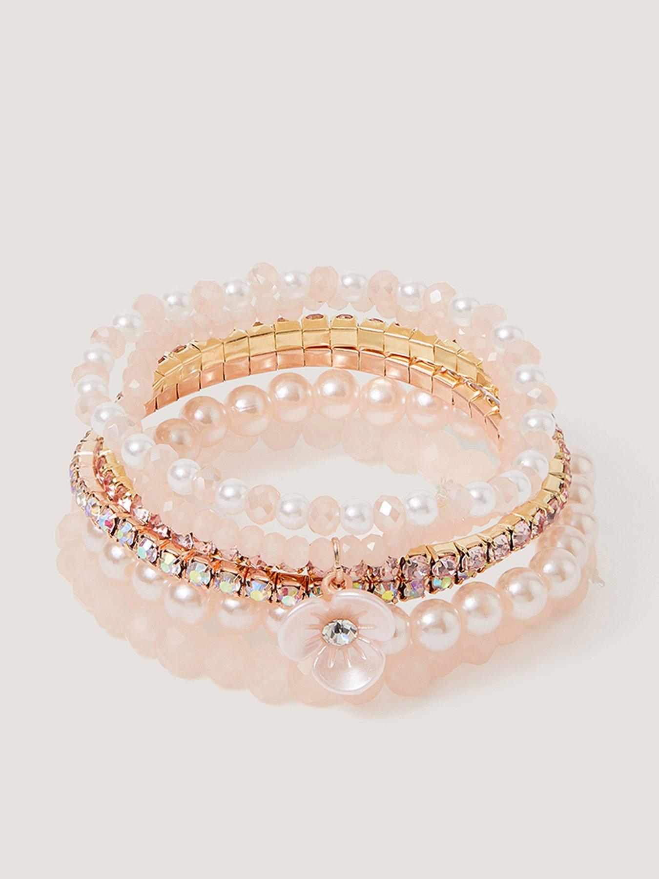 Monsoon Girls 6 Pack Flower Bracelets - Pink