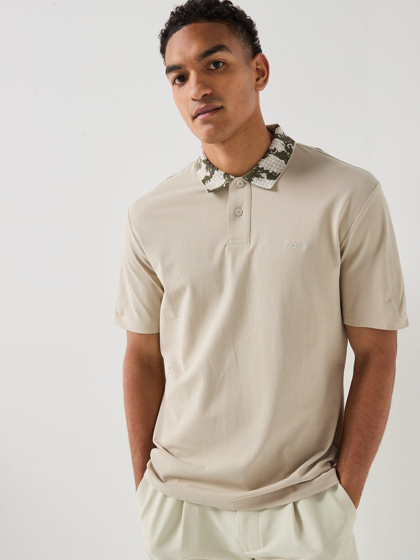 BOSS Pe_Barb Botanical Collar Polo Shirt - Light Beige