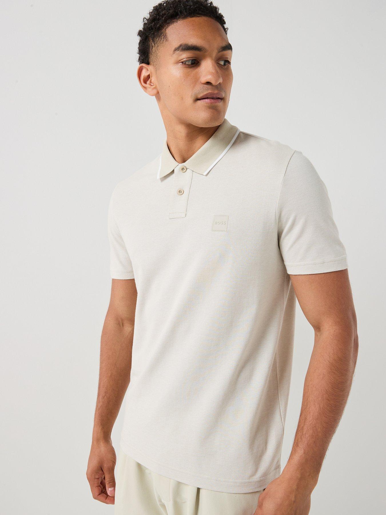 Image 1 of 6 of BOSS Passerford Tipped Polo Shirt - Light Beige