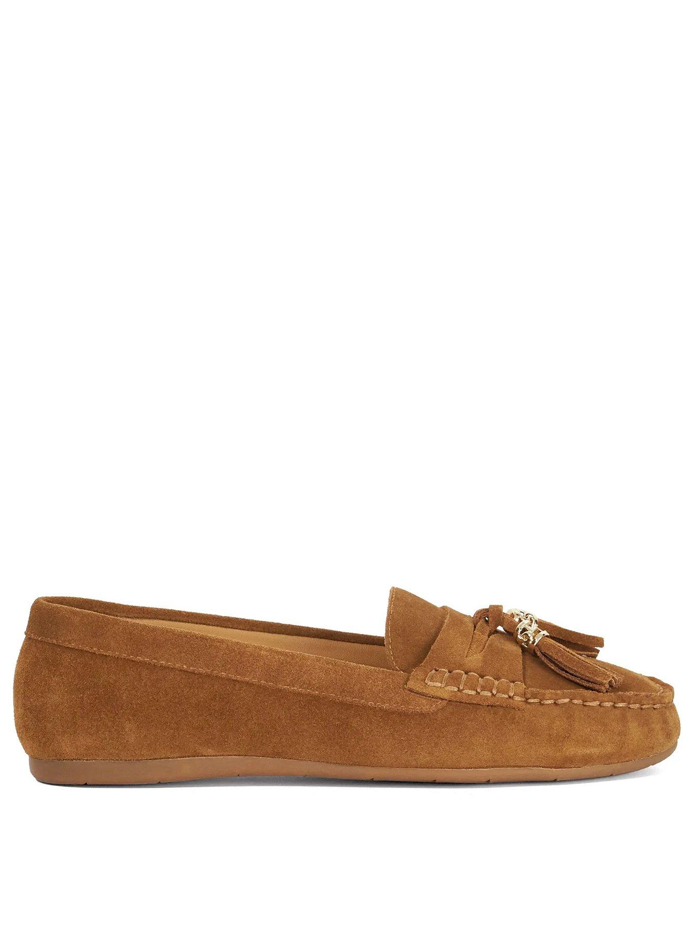 Image 2 of 4 of Dune London Wide Fit Geen Suede Tassel Trim Loafers - Brown