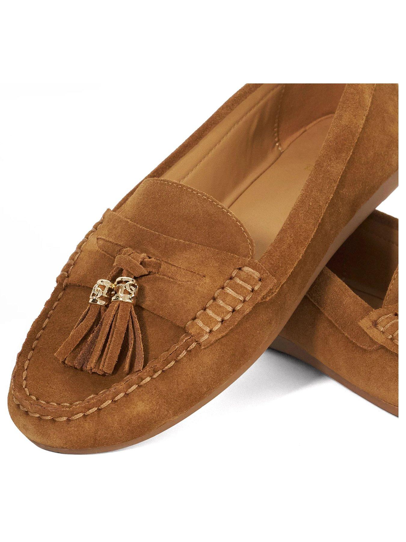 Image 3 of 4 of Dune London Wide Fit Geen Suede Tassel Trim Loafers - Brown