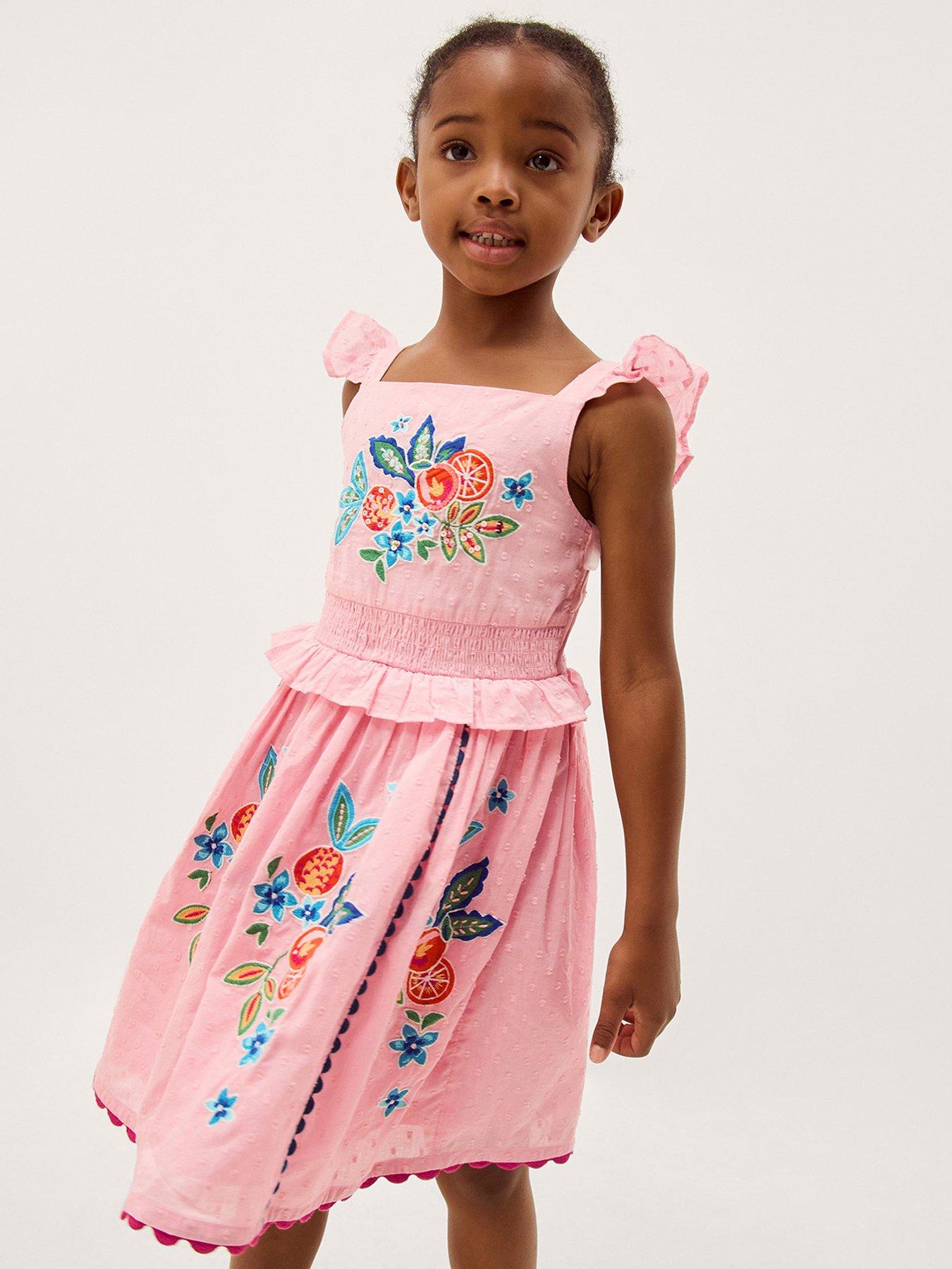 Monsoon Girls Fruit Punch Dobby Dress - Pink