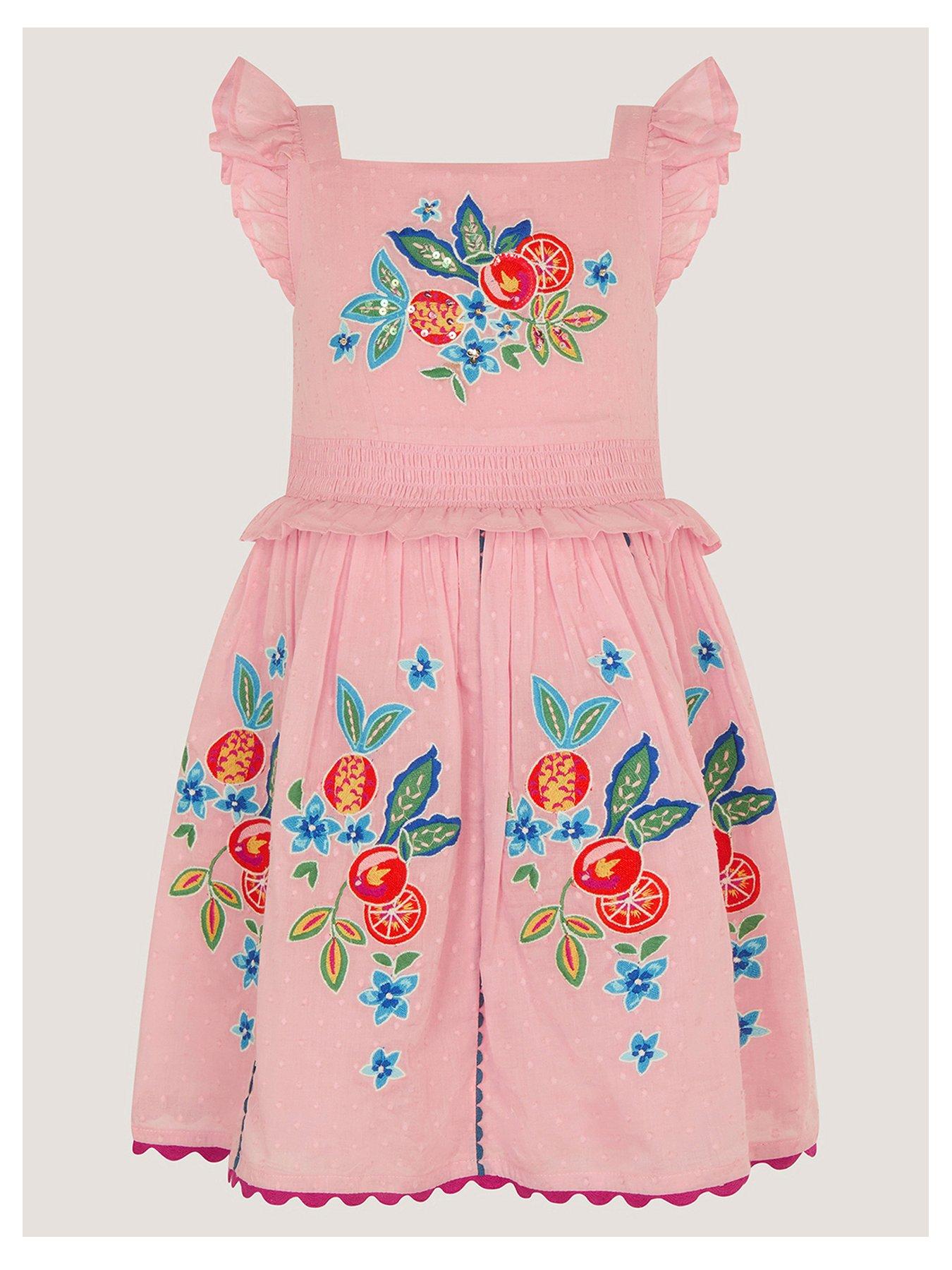 Monsoon Girls Fruit Punch Dobby Dress - Pink