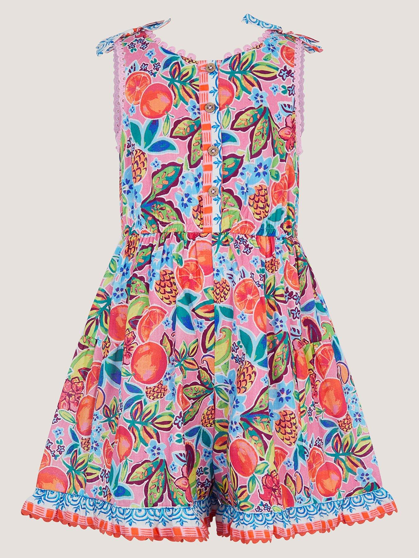 Monsoon Girls Alani Fruit Cotton Playsuit - Pink