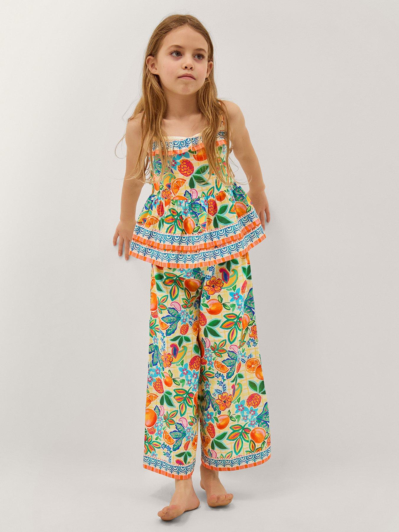 Monsoon Girls Alani Fruit Top  &  Trouser Set - Yellow