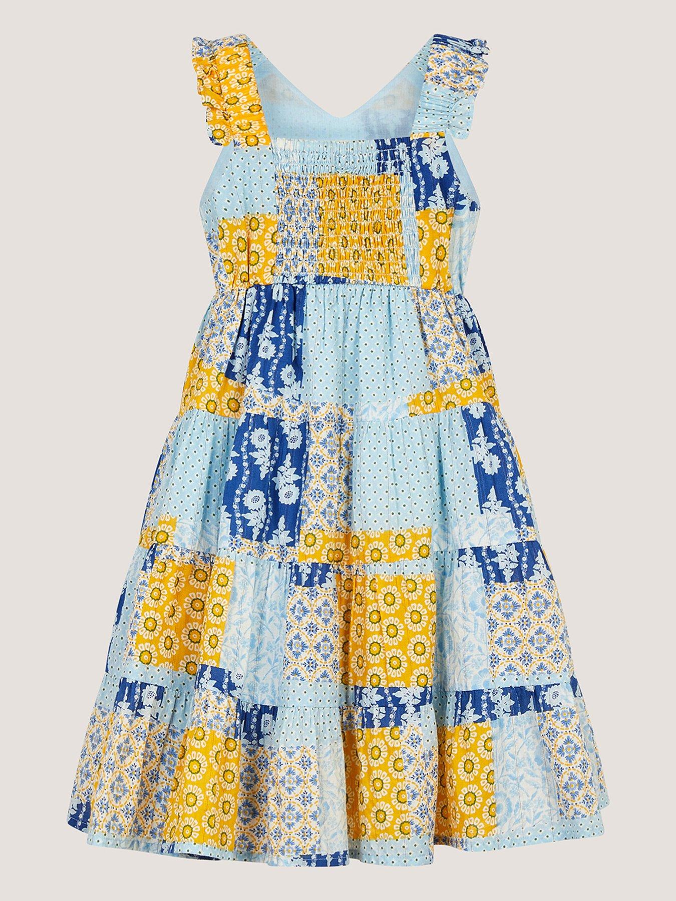 Image 2 of 3 of Monsoon Girls Pia Patchwork Print Dress - Blue