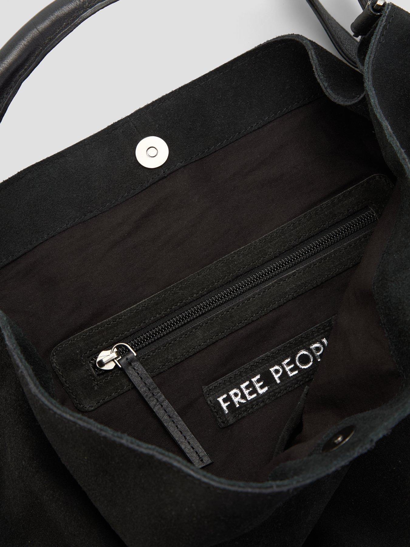 Image 4 of 4 of FREE PEOPLE Womens Suzie Suede Slouch Detachable Strap Tote Bag - Black