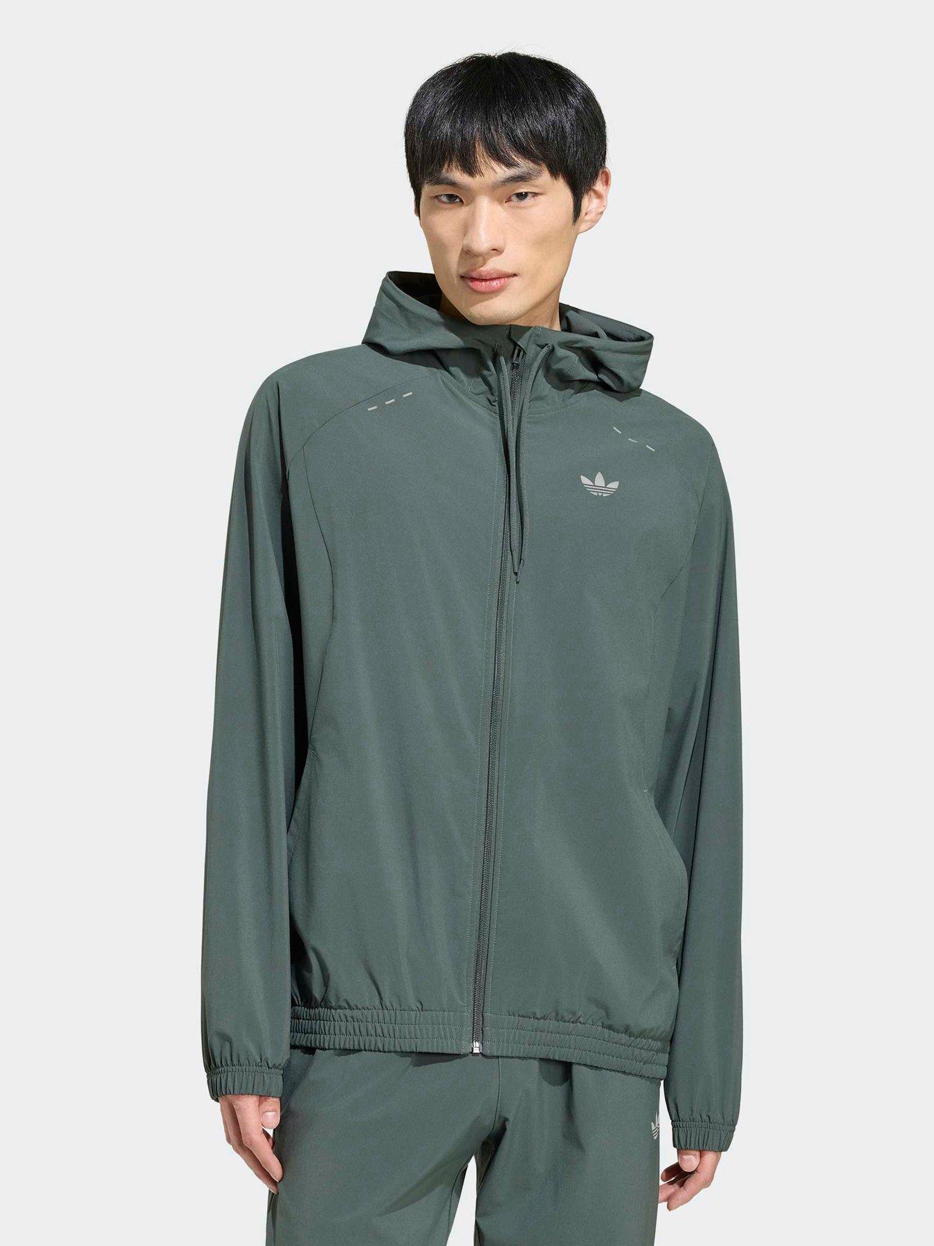 adidas Originals Men's Tech Trefoil Essentials Hooded Full Zip Track Top - Grey