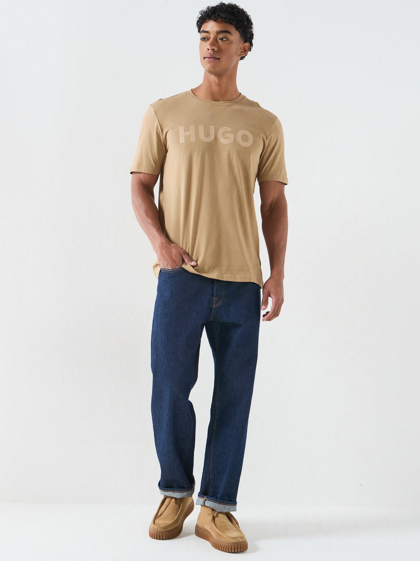 Image 3 of 5 of HUGO Dulivio Regular Fit Large Logo T-Shirt - Beige