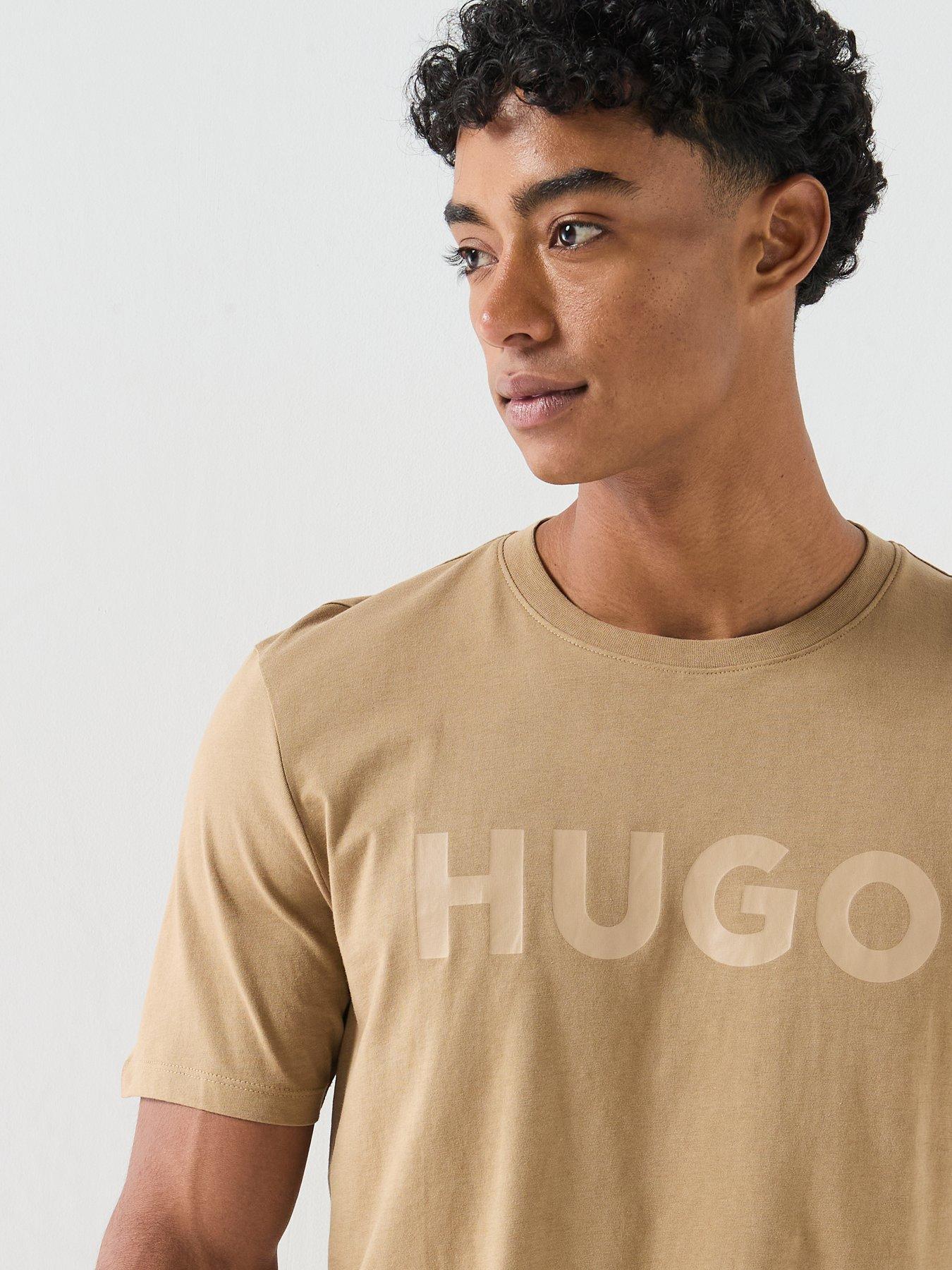 Image 4 of 5 of HUGO Dulivio Regular Fit Large Logo T-Shirt - Beige