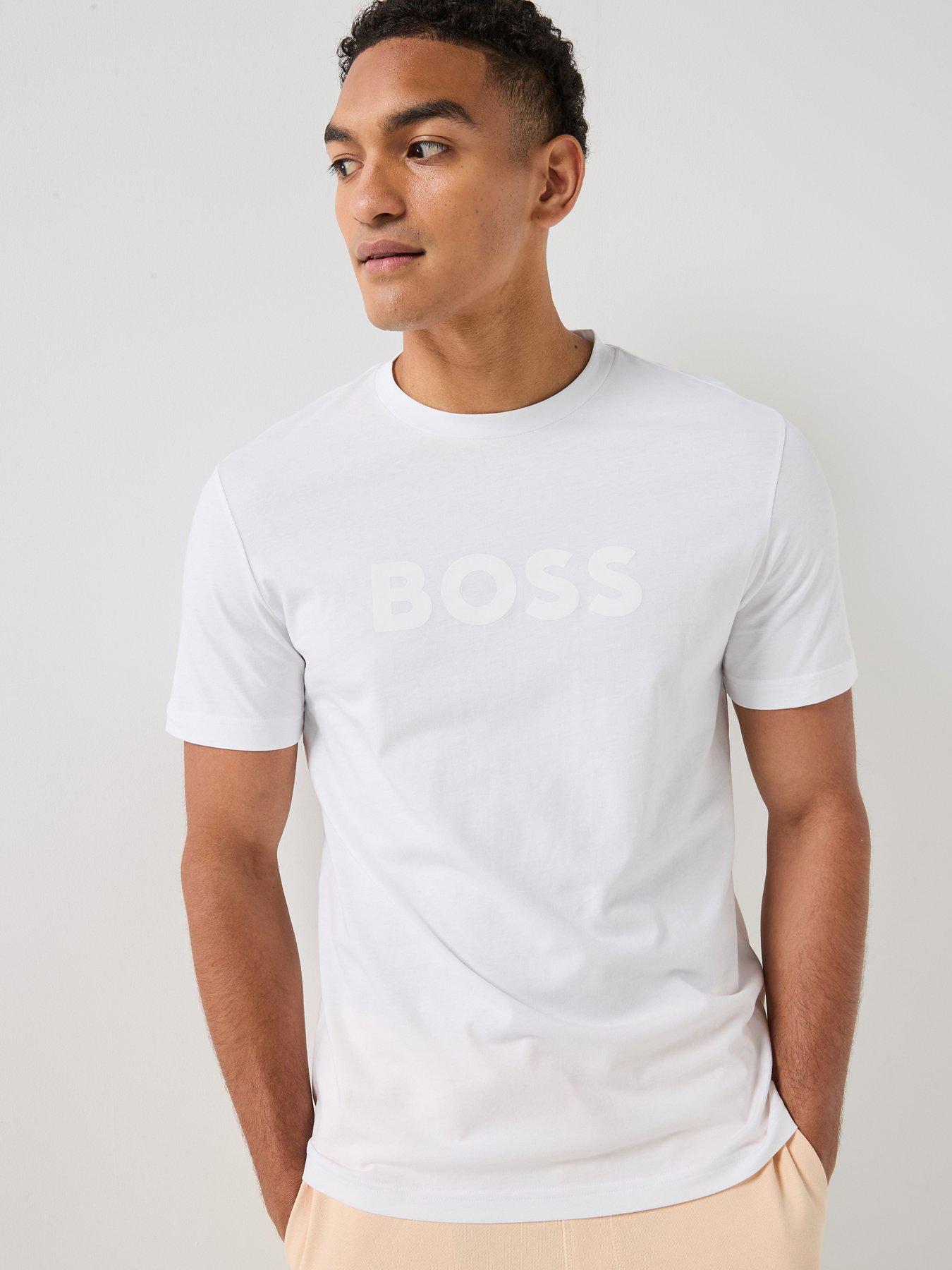 Image 1 of 4 of BOSS Te_Logo Central Large Logo T-Shirt - White