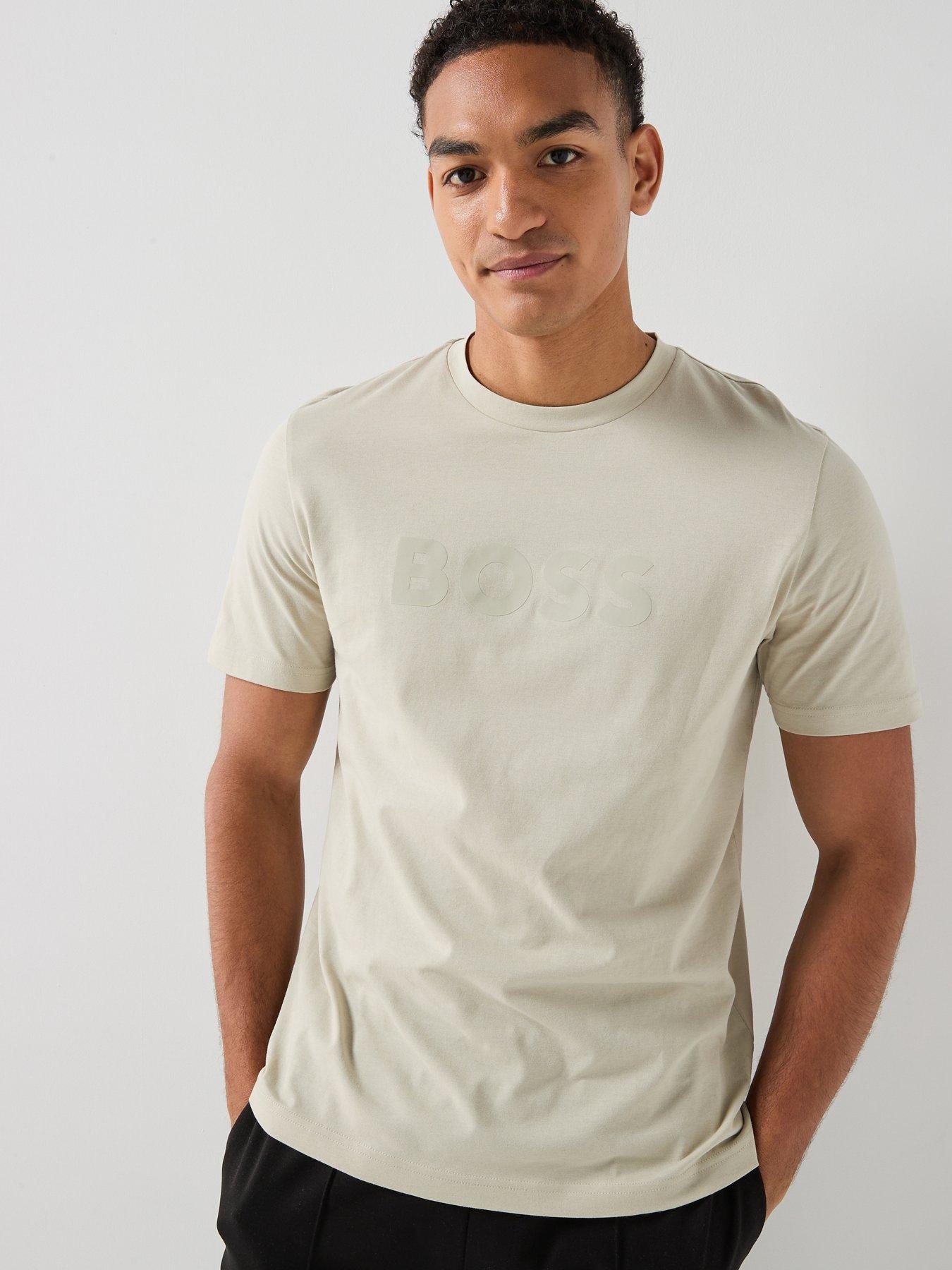 BOSS Te_Logo Central Large Logo T-Shirt - Light Beige