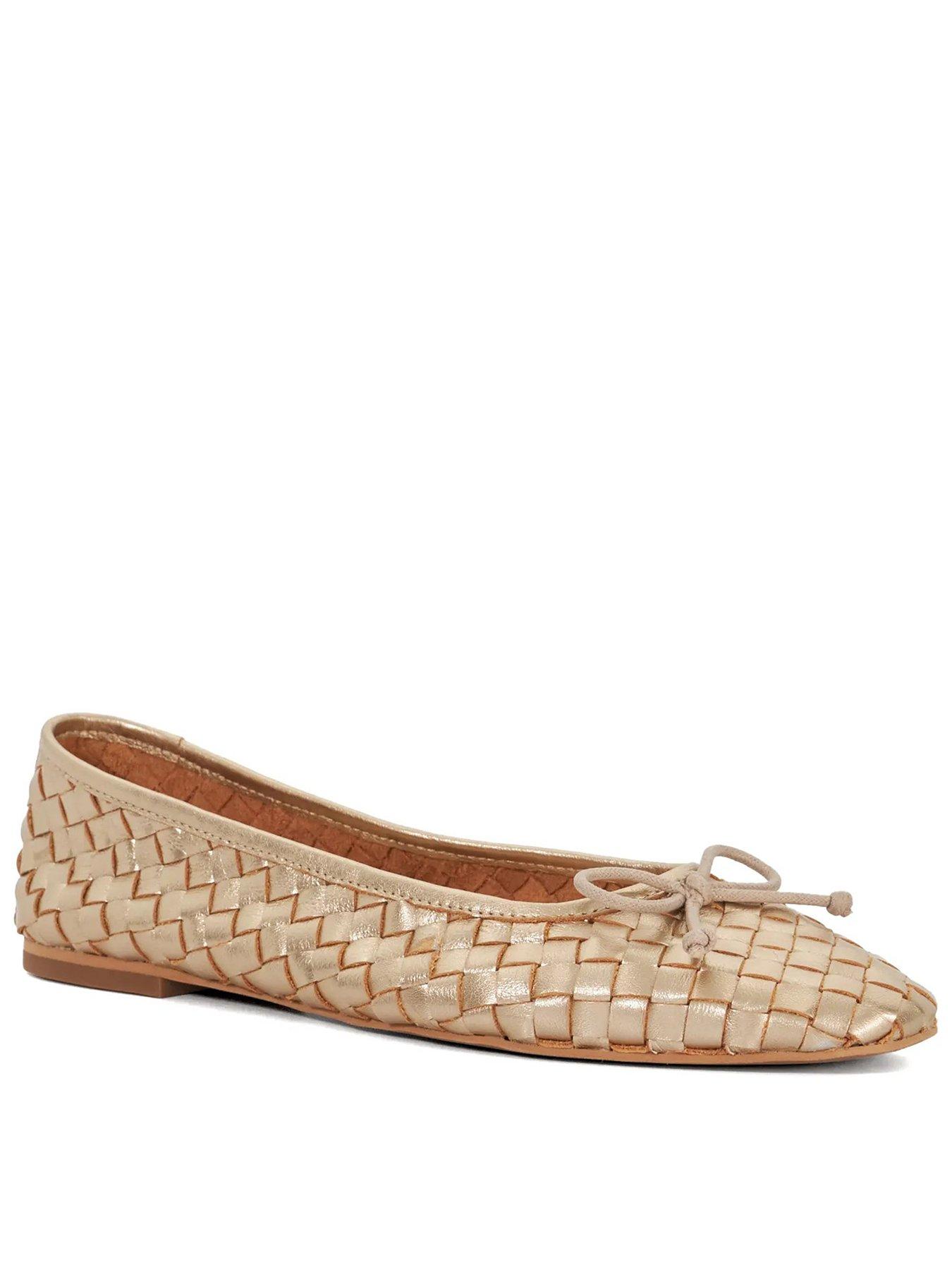 Dune London Wide Fit Heat Woven Leather Bow Detail Ballet Pumps - Gold