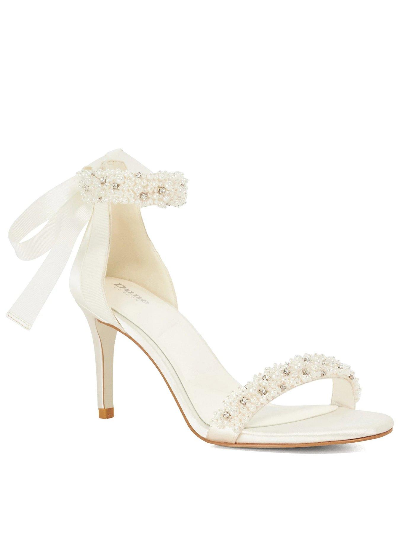 Dune London Moonstruck Wide Fit Bridal Ankle Tie Stiletto Heel Sandals - Cream