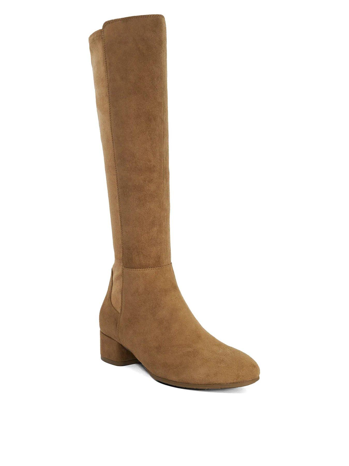 Dune London Tayla Suede Stretch Knee High Boots - Tan