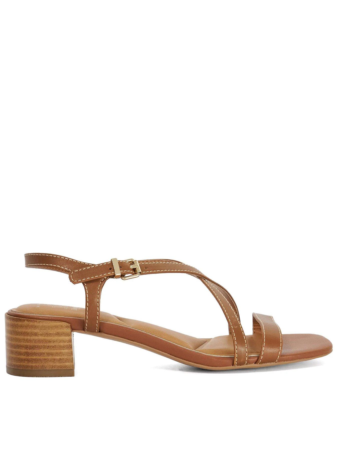Dune London Wide Fit Jordin Cross Strap Block Heeled Leather Sandals - Tan
