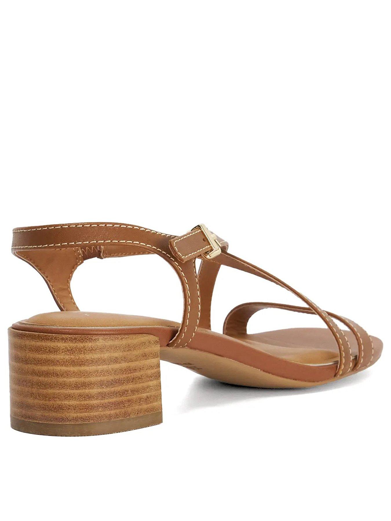 Image 3 of 5 of Dune London Wide Fit Jordin Cross Strap Block Heeled Leather Sandals - Tan