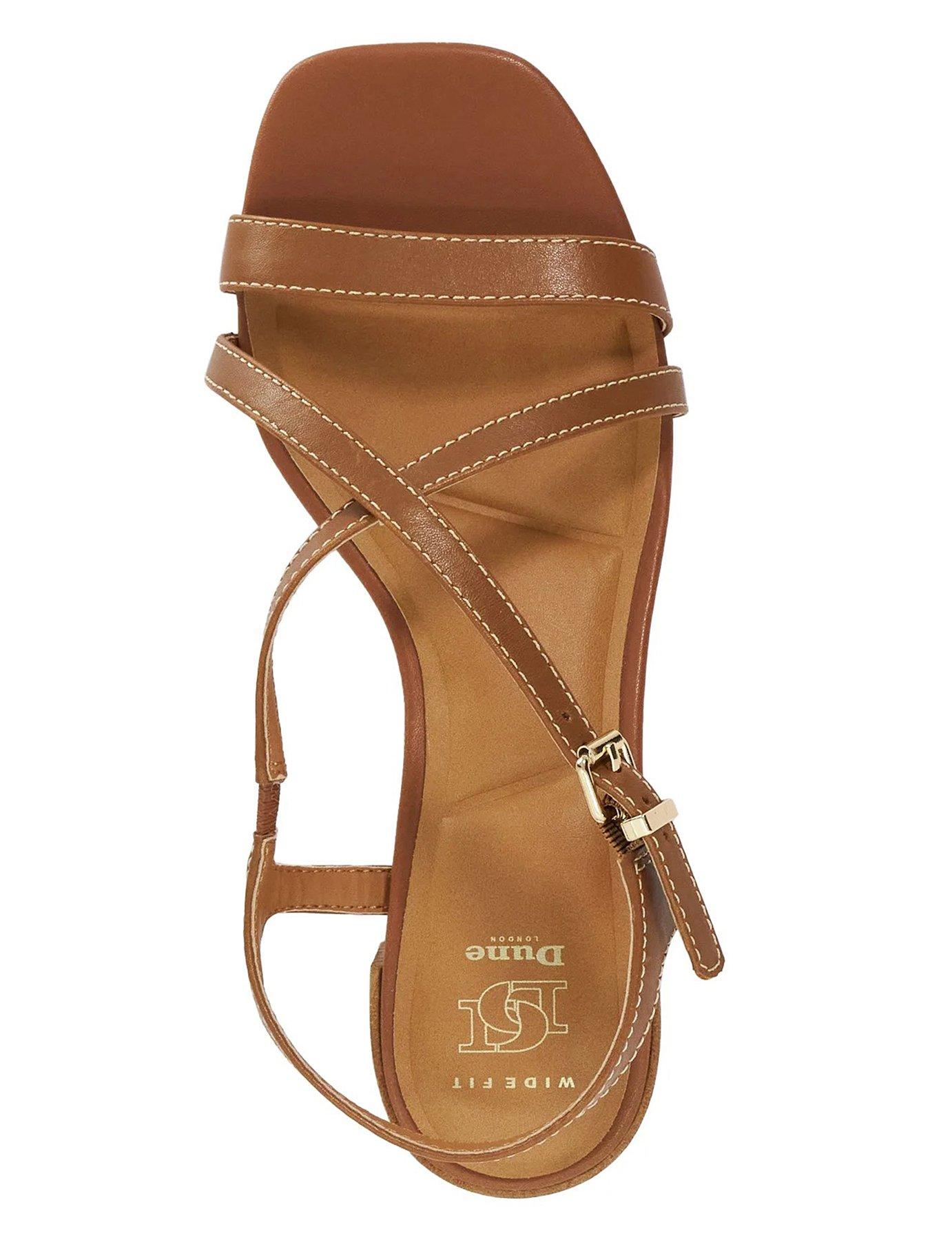 Image 5 of 5 of Dune London Wide Fit Jordin Cross Strap Block Heeled Leather Sandals - Tan
