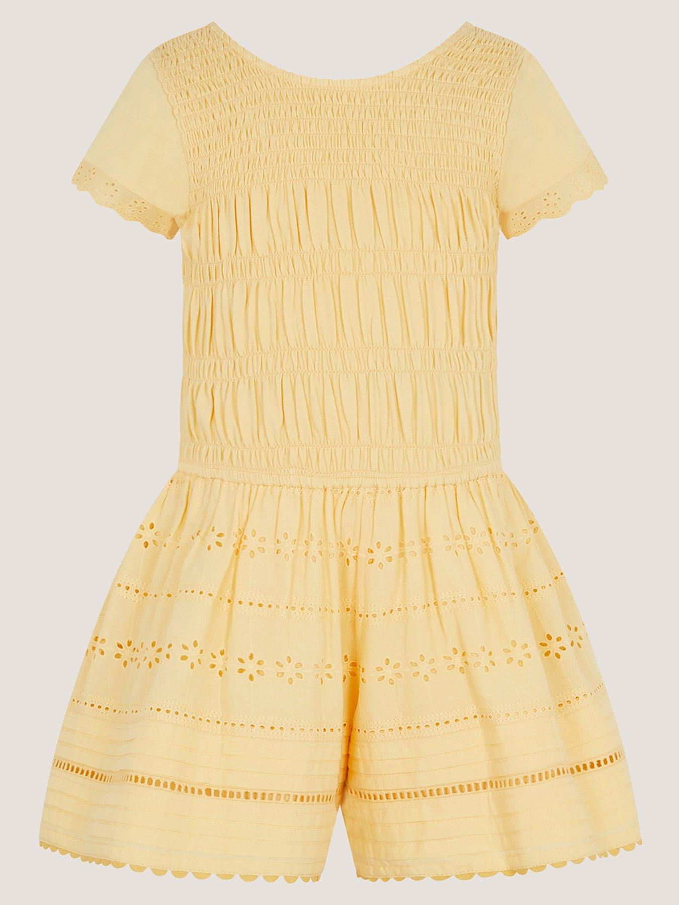 Monsoon Girls Broiderie Playsuit - Yellow