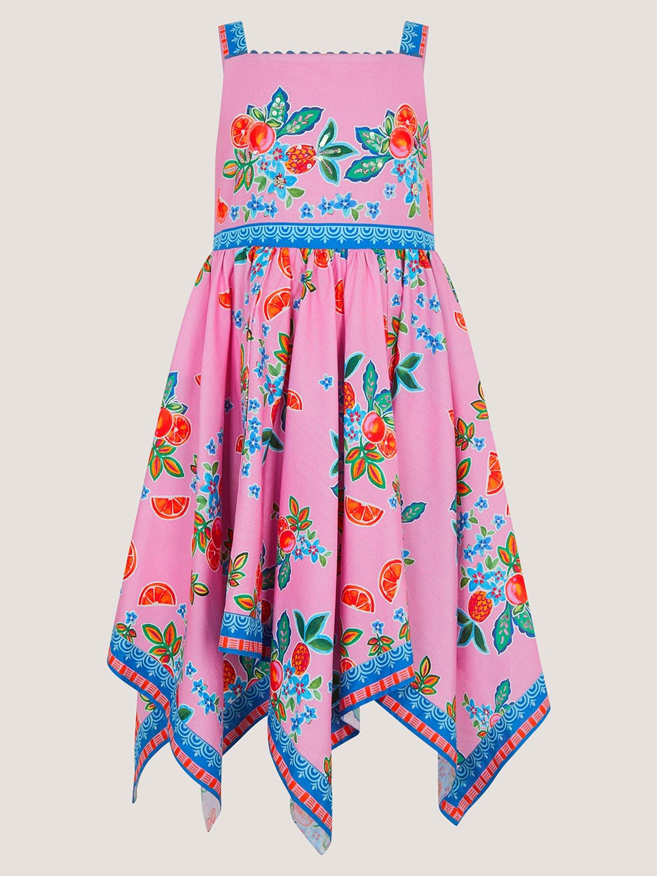 Monsoon Girls Oriana Scarf Hanky Hem Dress - Pink